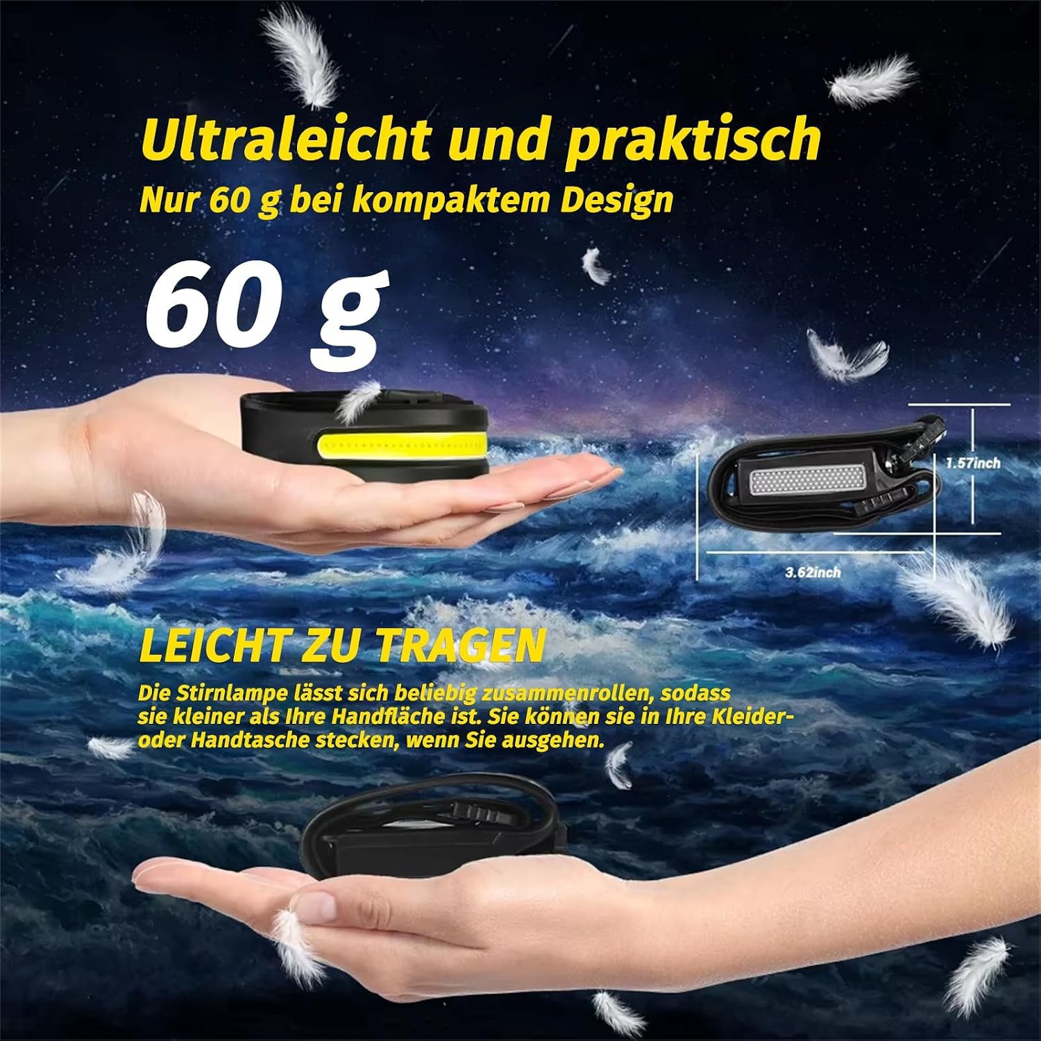 Reiteag Stirnlampe LED wiederaufladbar für Abenteuer, 230° breite Stirnlampe, rotes Licht, Stirnlampe, Sensor-Stirnlampe, wasserdicht, mit Stirnlampe Joggen, für Camping, Joggen, Angeln, Reparatur, Abenteuer – Bild 6