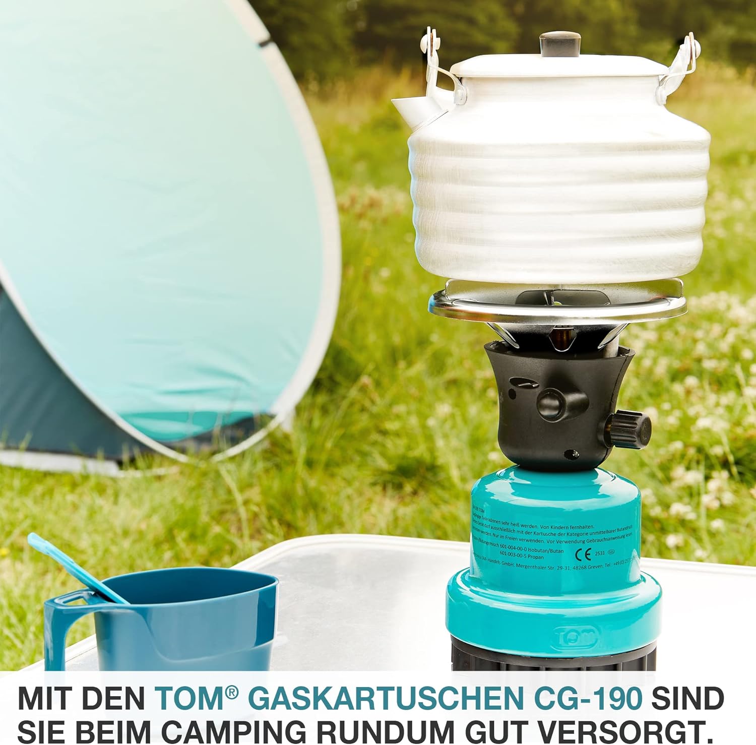 TOM 6 x 12 x oder 48 x 190 g Gaskartuschen, Butangaskartuschen mit Sicherheitsventil, Butangaskartuschen, ideal für Ihren Campingkocher, Campinglampe oder für Lötbrenner, Abbrenngerät etc. – Bild 5