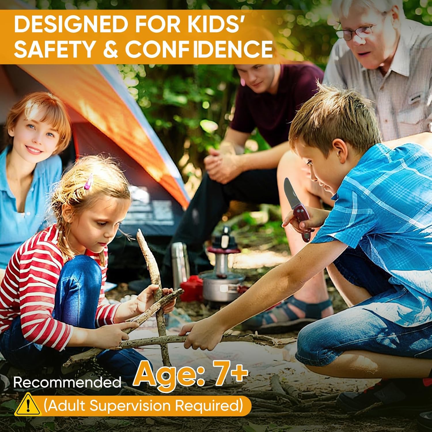Outdoor-Survival-Set für Kinder mit Taschenmesser, Multitool, Feueranzünder, Kompass, Paracord, Pfeife, Karabinern und wasserdichter Tasche – Camping-Abenteuerset für Jungen und Mädchen – Bild 6