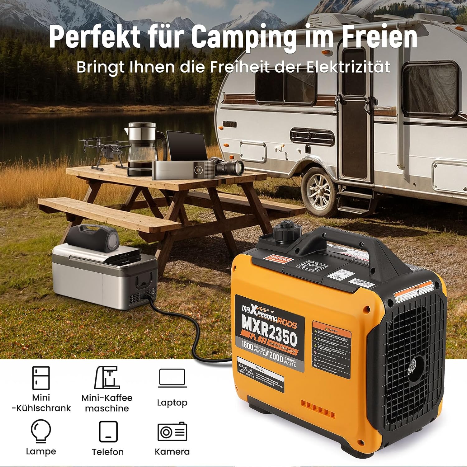 maXpeedingrods Inverter Stromerzeuger 2000W Benzin 4-Takt mit USB und 230V Steckdosen, Digitalanzeige, kompakt und leicht für Camping, Outdoor-Reisen, Wohnmobil – Bild 5