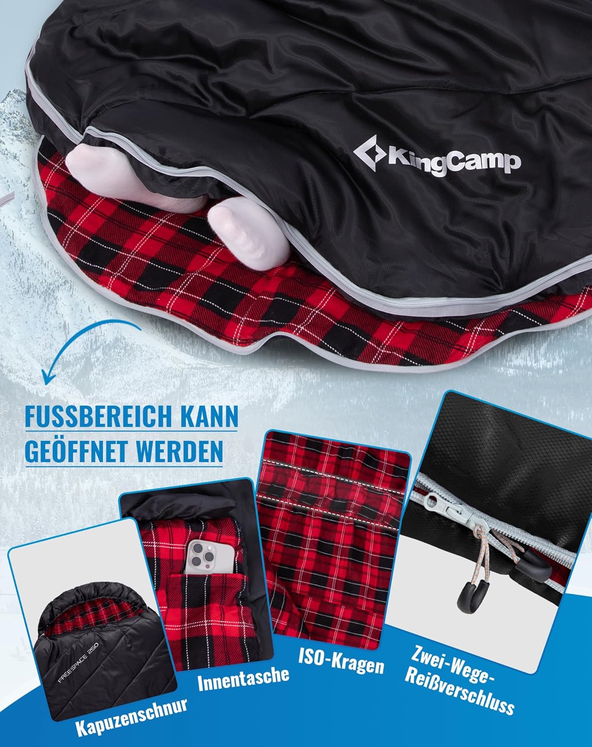 KingCamp Schlafsack XXL Baumwolle Flanell Erwachsene Übergröße | Deckenschlafsack für Winter&Sommer.Extra breit 220x100cm für Bewegungsfreiheit.Ideal Camping Outdoor – Bild 7