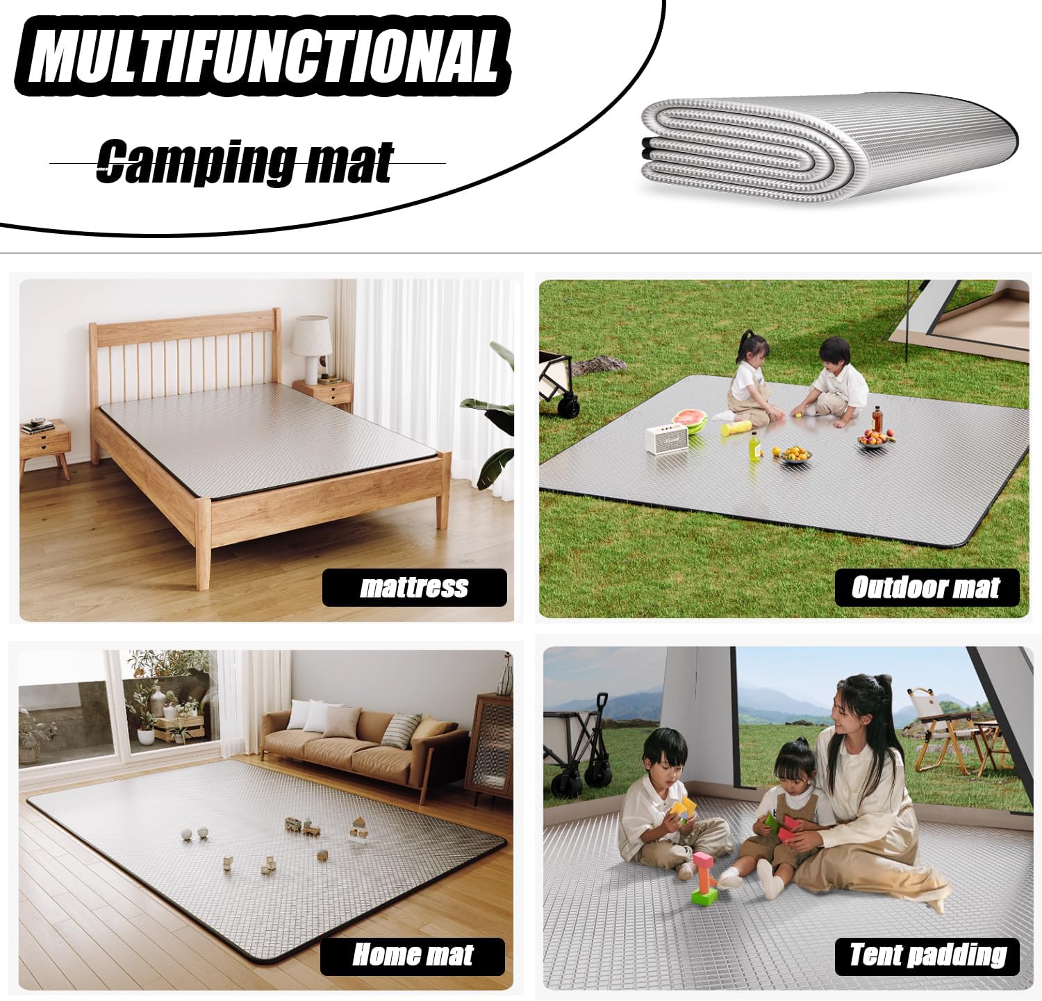 Aluminium-Isomatte, Schaumstoffmatten, 200 x 200 cm, Schlafmatte für Camping, isolierte Decke, faltbare Zeltmatte, Bodenmatte, Thermodeckenmatte aus Aluminiumfolie und EPE – Bild 5
