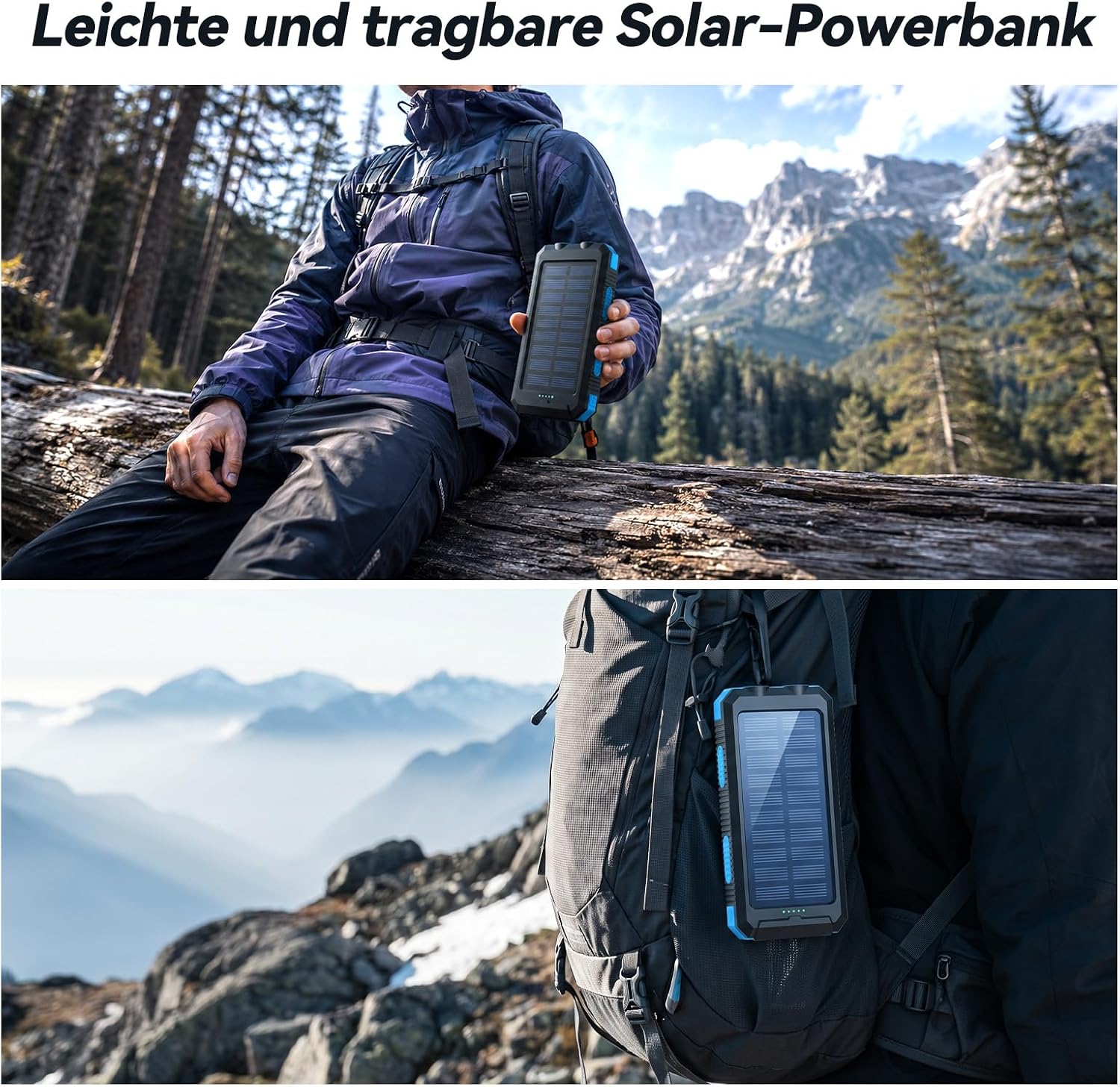 Vikeri Solar Power Bank 26800 mAh, Power Bank Solar Wasserdicht USB C Externer Akku mit 4 Ausgängen, Powerbank für Smartphones, Tablets und mehr (Blau) – Bild 6