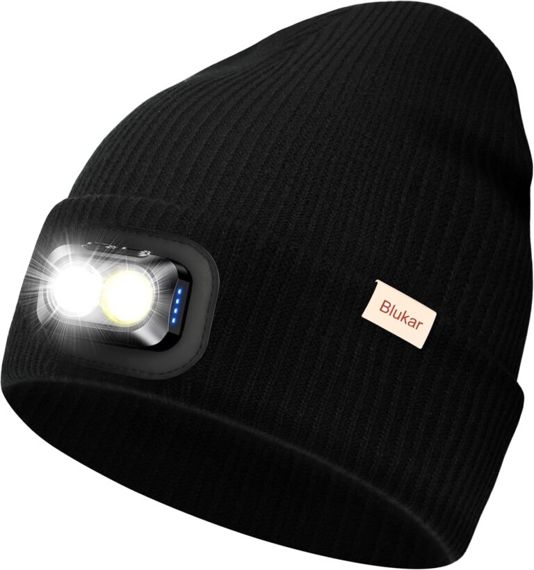 Blukar LED Beanie beleuchtete Mütze mit Licht, 2-in-1 superhelle Stirnlampe | 5 Lichtmodi, wiederaufladbar, winterwarme Laufmütze mit Lampe, für Damen und Herren, inklusive Stirnband