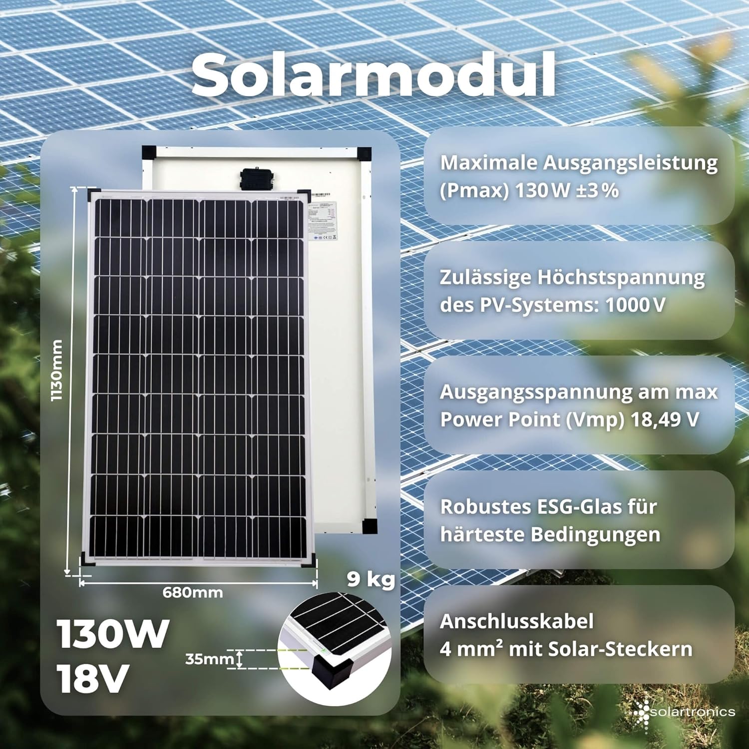 solartronics Komplettset 1 x 130 Watt Solarmodul, 600 Watt Konverter, Laderegler, eigenständige Photovoltaikanlage – Bild 2