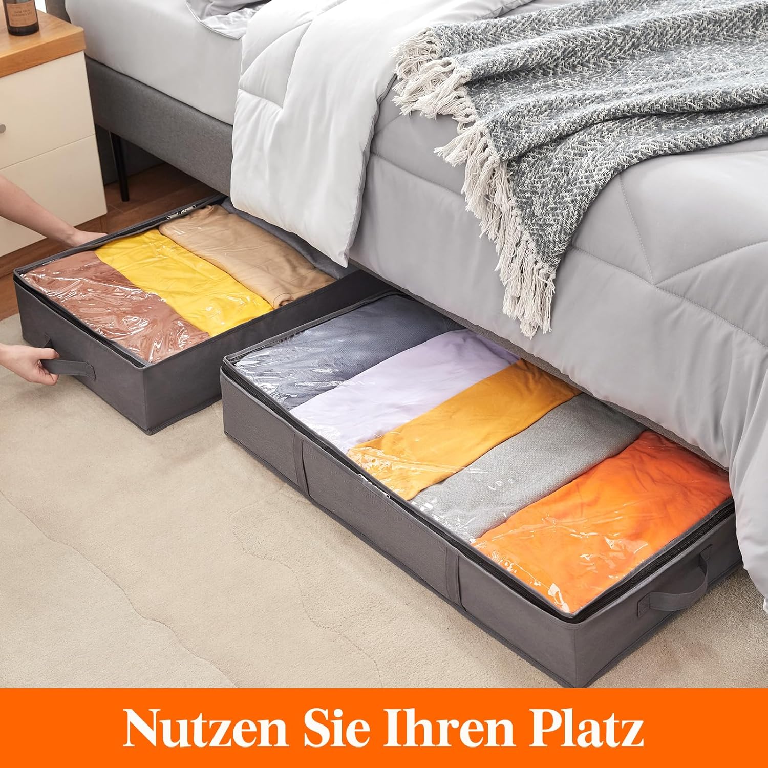 Lifewit Unterbett-Aufbewahrungsbox, Unterbett-Aufbewahrungstasche, faltbare Kleideraufbewahrungstasche mit Deckel für Bettdecken, Kleidung, Unterbett-Kleiderschrank, grau, 65 l, 2 Stück – Bild 3