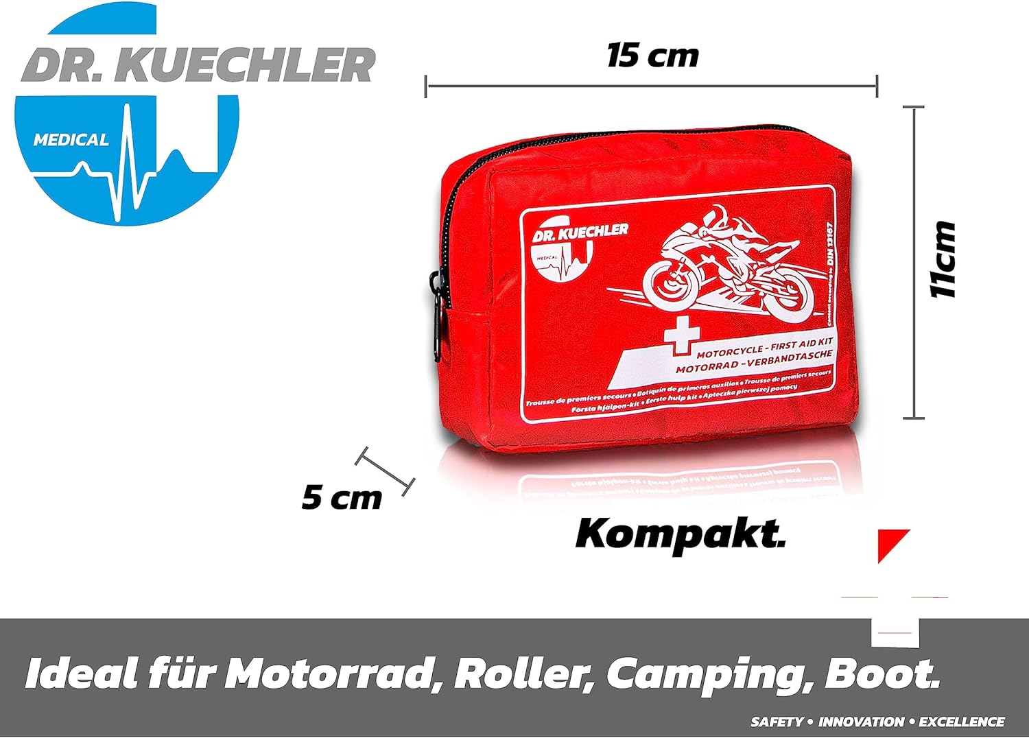 Dr. KUECHLER Medical Motorrad, Quad, Vespa, Fahrrad-Verbandskasten, Mini-Motorrad-Set, Verbandstasche, neueste DIN-Norm, für TÜV-Prüfung, Verbandskasten Motorrad, Motorradzubehör – Bild 2
