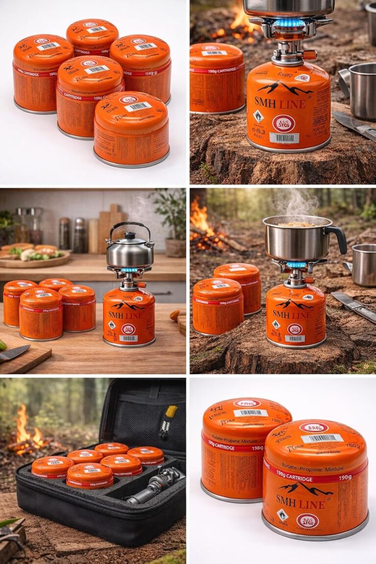 SMH LINE 36 x 190 g Butan-stechbare Kartusche, universelle Gaskartuschen mit Sicherheitsventil, Bunsenbrenner-Gas, Propan-Mischung, Campingkocher, Gasheizung, Lötbrenner, Gas-Stopp-System