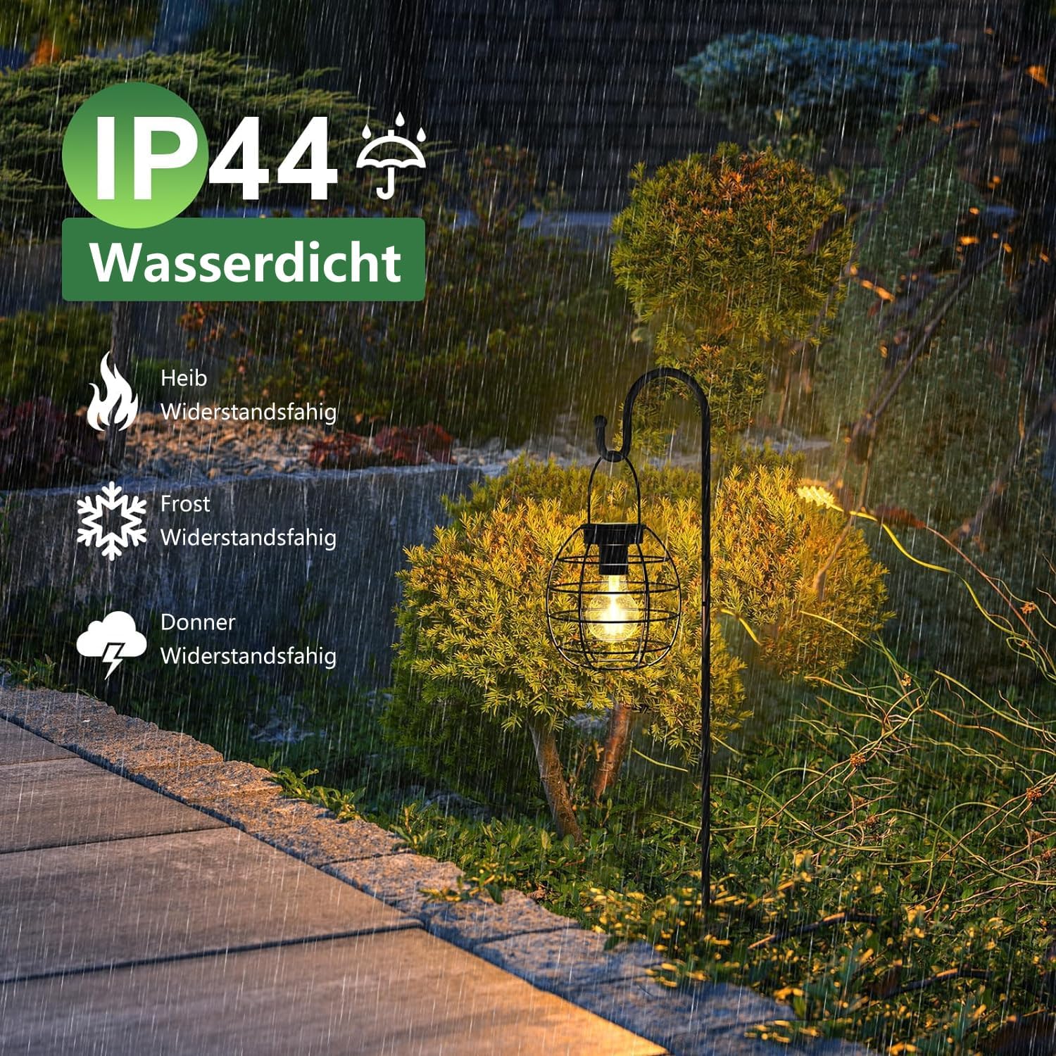 Solarlaterne für den Außenbereich, 2 Stück, Solarlaternen für den Außenbereich, LED-Solarleuchten zum Aufhängen im Freien, warmweiß, helle Laterne, Solar im Freien, wetterfest, Lampe im Freien für Terrasse, Rasen, Balkon, Hof – Bild 2