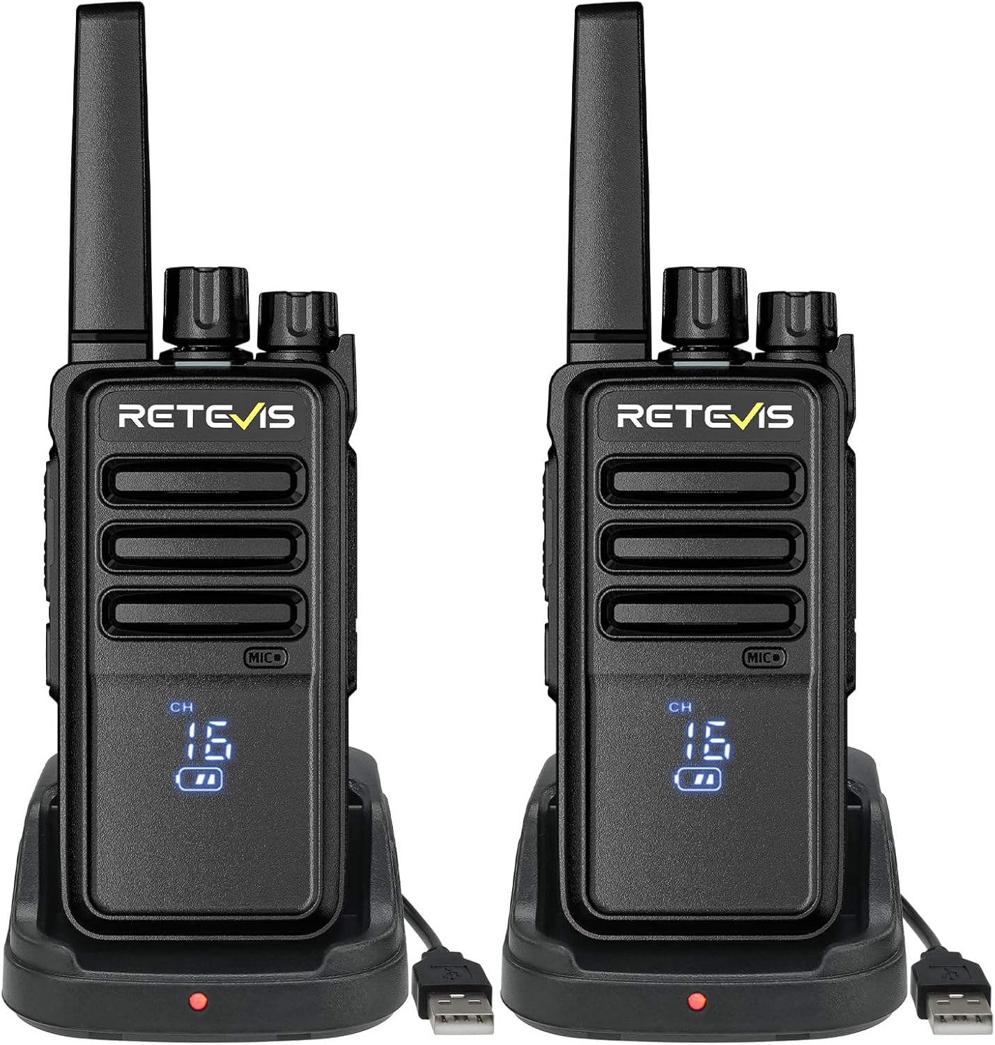 Retevis RT668H Walkie Talkie, Radio mit verstecktem Display, wiederaufladbar Typ C 1200 mAh, VOX, Geräuschunterdrückung, robust, Walki Talki für Familienfahrten, Geschenk (schwarz, 2 Stück)