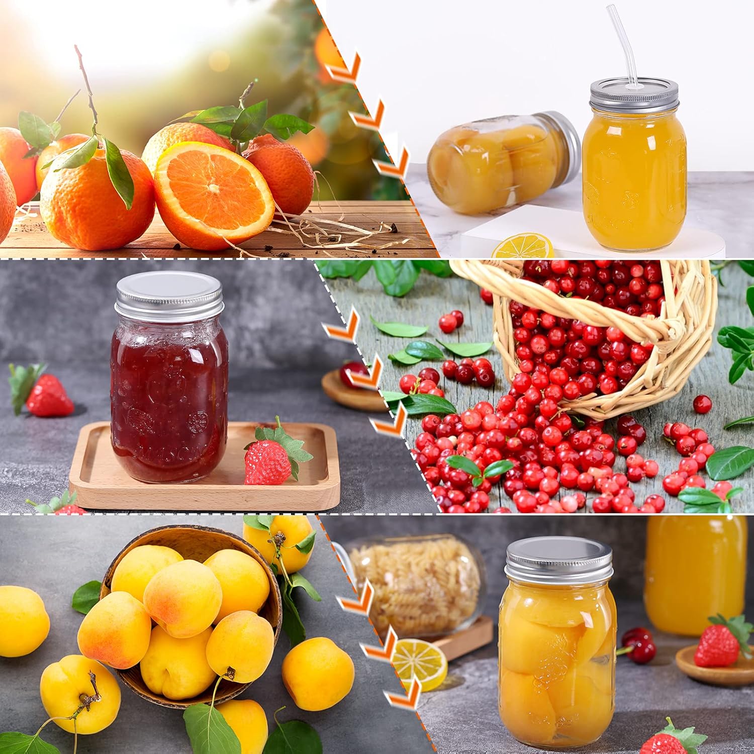 Einmachgläser mit Deckel, 6 Stück, Einmachgläser 450 ml/16 oz, aus klarem Glas, Abfüllgläser mit Schraubdeckel, perfekt für selbstgemachte Marmelade, Gelee, Reis, Zucker oder Nudeln, mit Ersatzdeckel – Bild 4