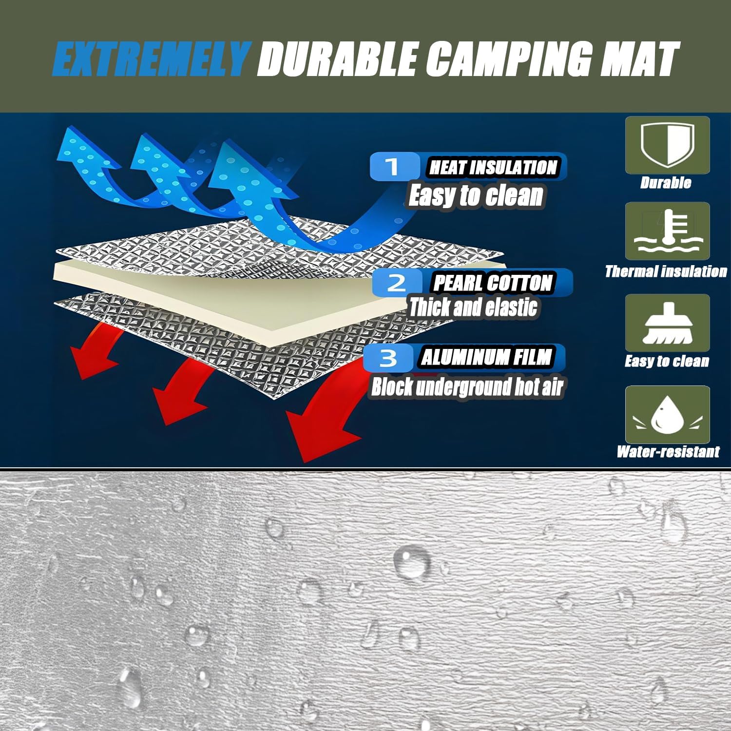 Aluminium-Isomatte, Schaumstoffmatten, 200 x 200 cm, Schlafmatte für Camping, isolierte Decke, faltbare Zeltmatte, Bodenmatte, Thermodeckenmatte aus Aluminiumfolie und EPE – Bild 3