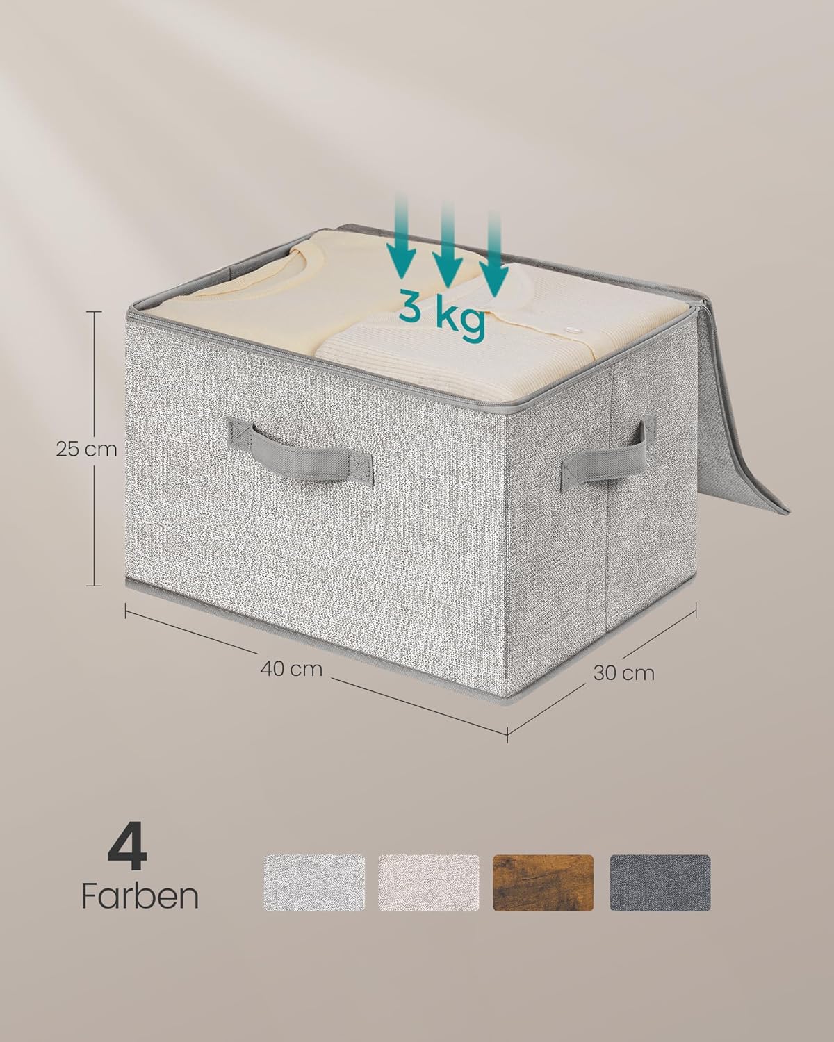 SONGMICS Aufbewahrungsbox mit Deckel, faltbare Stoffbox mit Griffen, Aufbewahrung für Kleidung, Vliesstoff, 6er-Set, 40 x 30 x 25 cm, Taubengrau RZB003W02 – Bild 5
