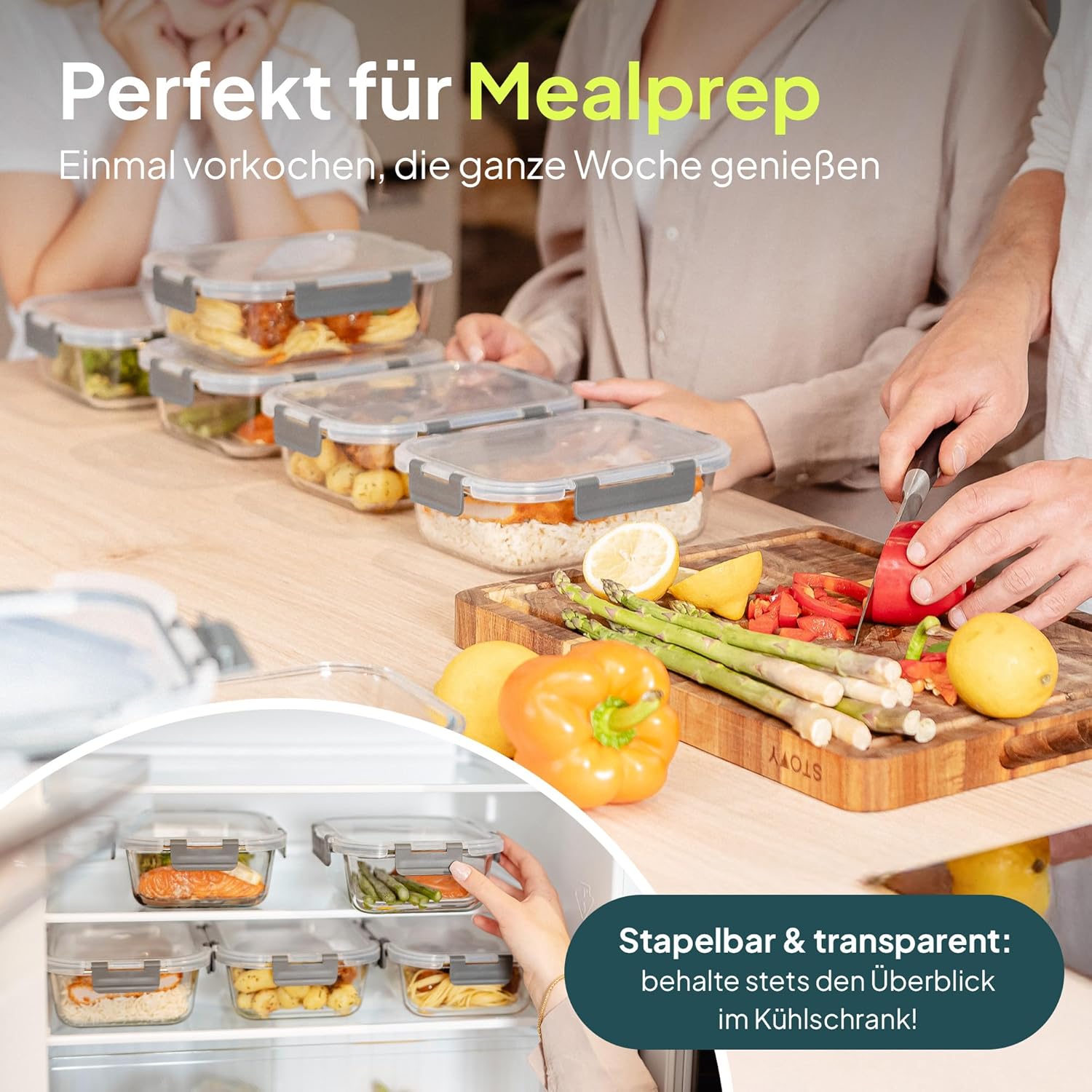 uandu Glasbehälter mit Deckel, 10-teiliges Borosilikatglas mit Deckel, Meal-Prep-Gläser, Frischhaltedosen aus Glas mit Deckel, Glasdosen mit Deckel-Set, Meal-Prep-Boxen aus Glas (5 Behälter, 5 Deckel) – Bild 4