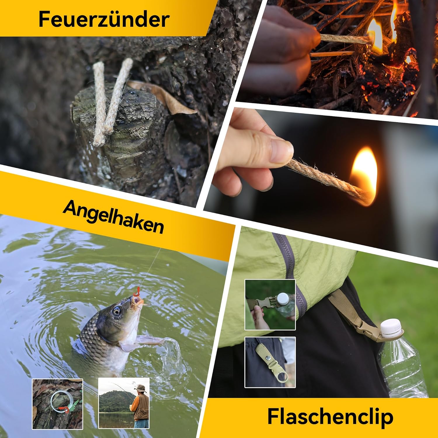 14-in-1-Überlebensset, Mehrzweck-Überlebensset, Erste-Hilfe-Set für Outdoor-Sport, Camping, Bergsteigen, Feuerstein/Wärmedecke/Pfeife – Bild 9