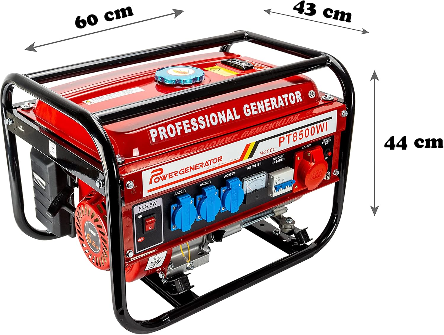 Stromgenerator mit Benzin | Stromgenerator mit Zubehör | Notstromgenerator leise | 5 Steckdosen 3 x 230 V / 1 x 400 V / 1 x 12 V | 6,5 PS (Stromgenerator mit Seilzugstarter) – Bild 2