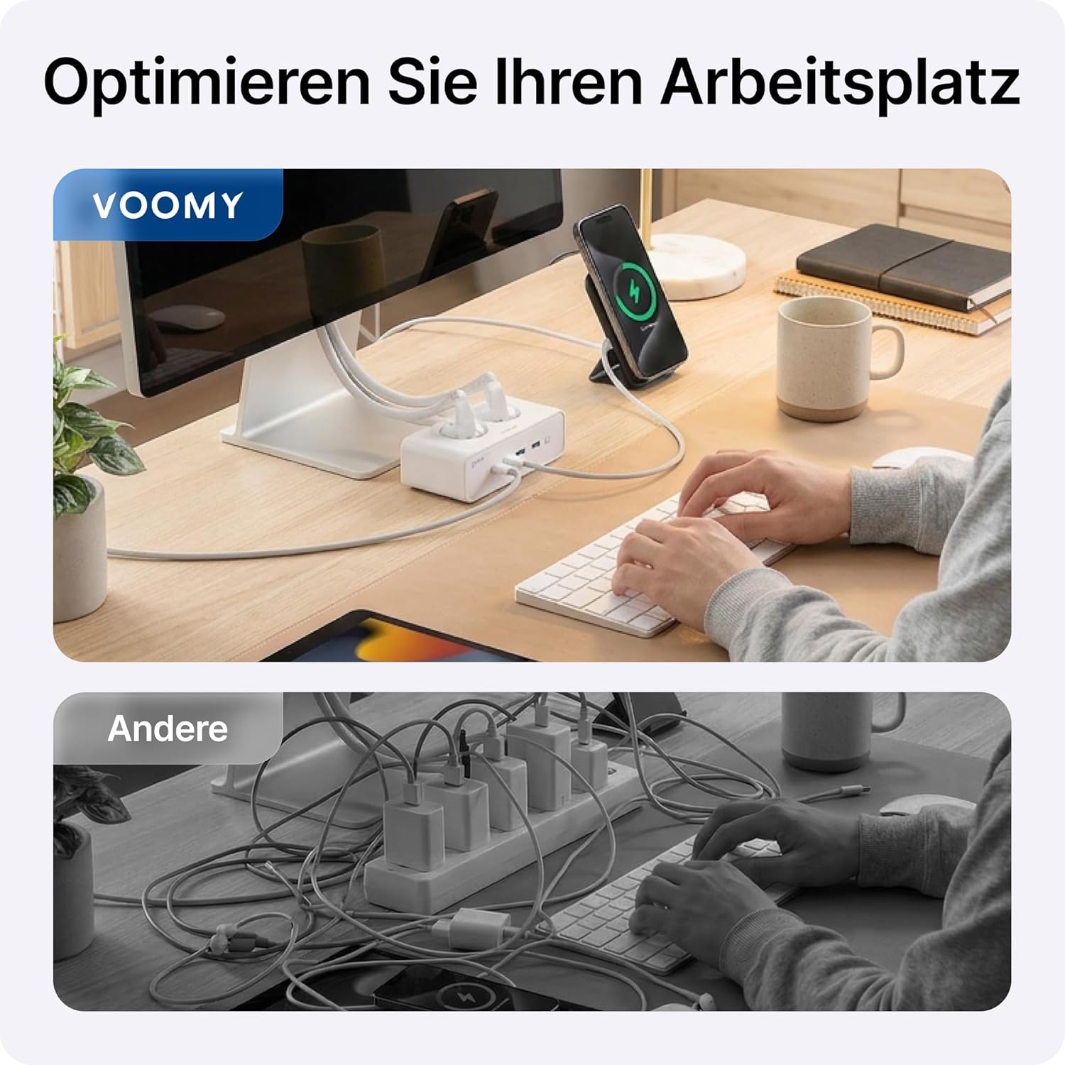Voomy Mehrfachsteckdose mit 20W USB-Anschlüssen, Überspannungsschutz, Überlast- & Kurzschlussschutz, Sicherheitsverschluss, 2 Meter (weiß) – Bild 4