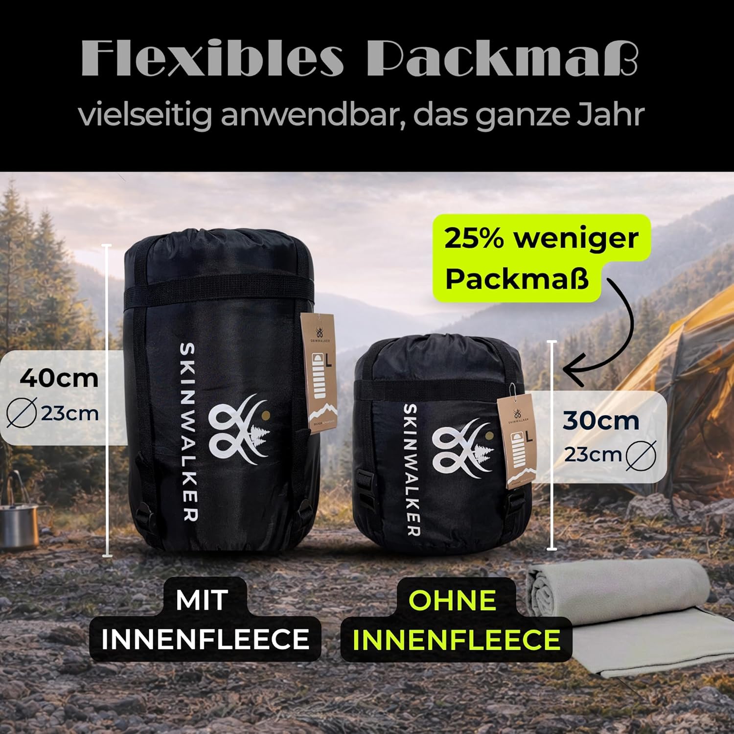 SKINWALKER Schlafsack Winter Outdoor bis -15°C mit abnehmbarer Fleecedecke Winterschlafsack für Erwachsene 3-4 Jahreszeiten Schlafsack & Deckenschlafsack Sommer & Winter – Bild 3