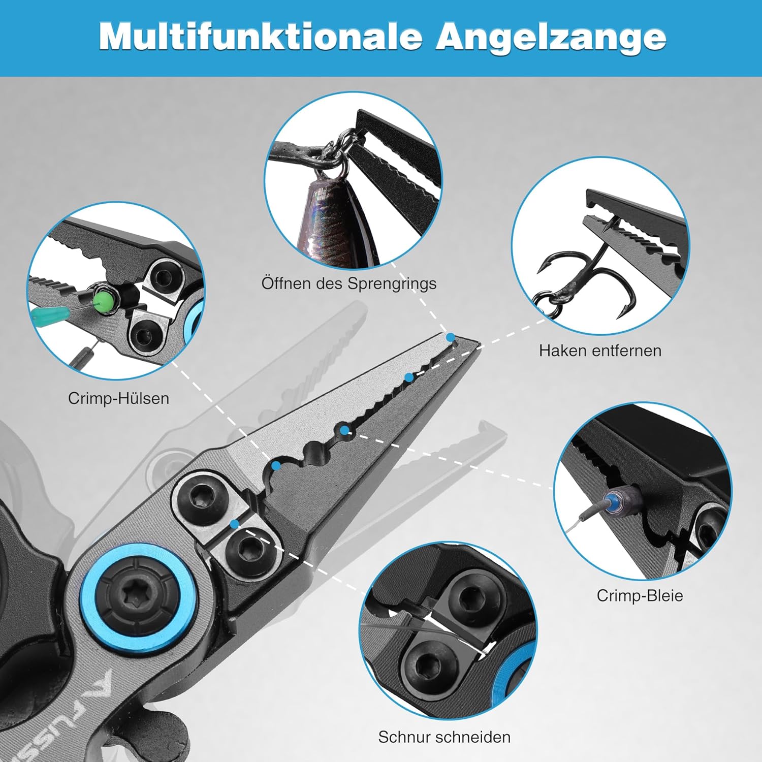 FLISSA Mini-Multifunktions-Angelzange, Multi-Angelzange mit Hakenentferner, Sicherheitsverriegelung, Wolframstahl, Schneidegriff aus Aluminiumlegierung, zum Angeln – Bild 2