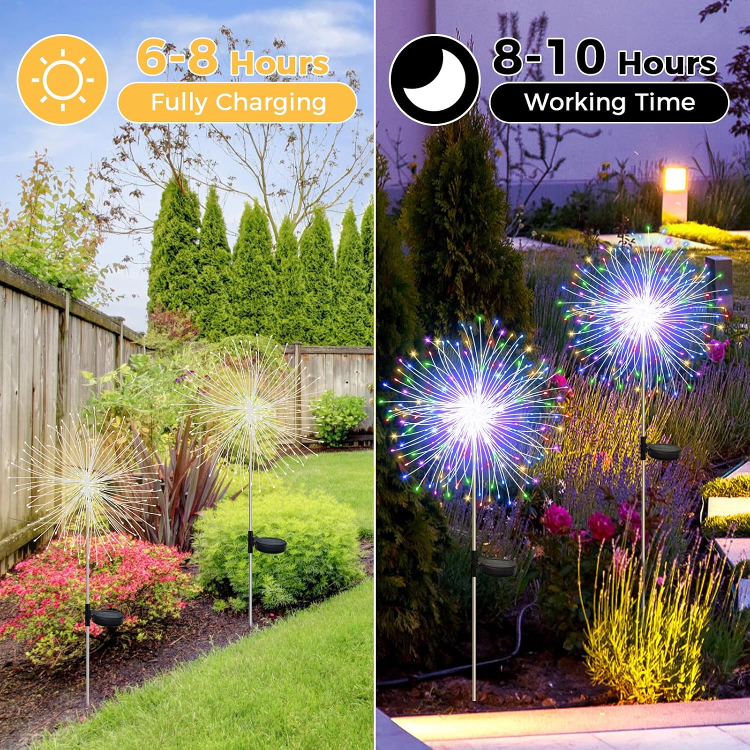 CNMTCCO 2 Stück Solar Feuerwerk Gartenlichter, Solar Garten Dekorative Lichter mit 120 LED Warmweiß Solarstecker Gartenleuchten für Hinterhof Weg Rasen Terrasse (Farbig) – Bild 3