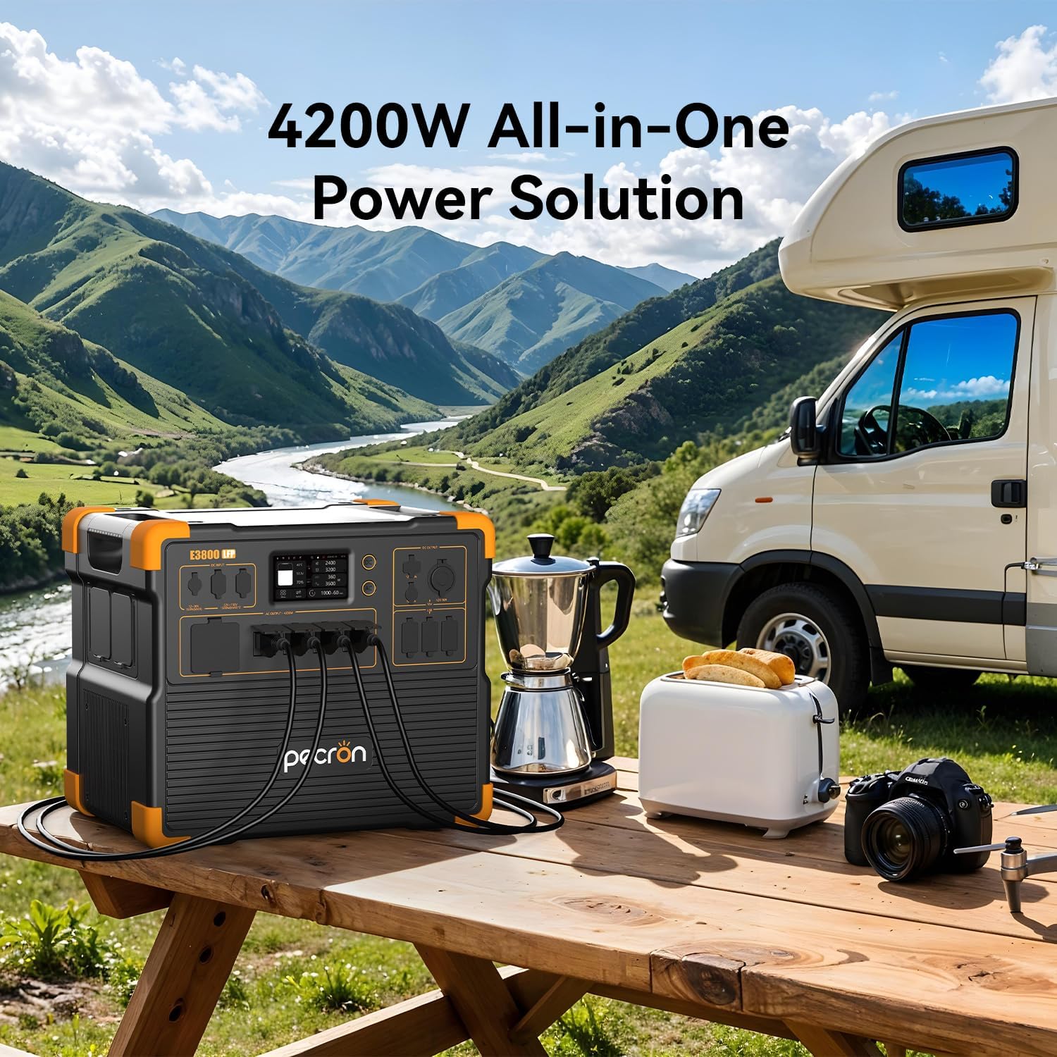 pecron E3800LFP Tragbares Kraftwerk 3840 Wh mit 4200 W AC-Steckdosen, Solargenerator und LiFePO4-Akku – Schnellladefunktion für die Notstromversorgung im Haushalt beim Camping – Bild 7