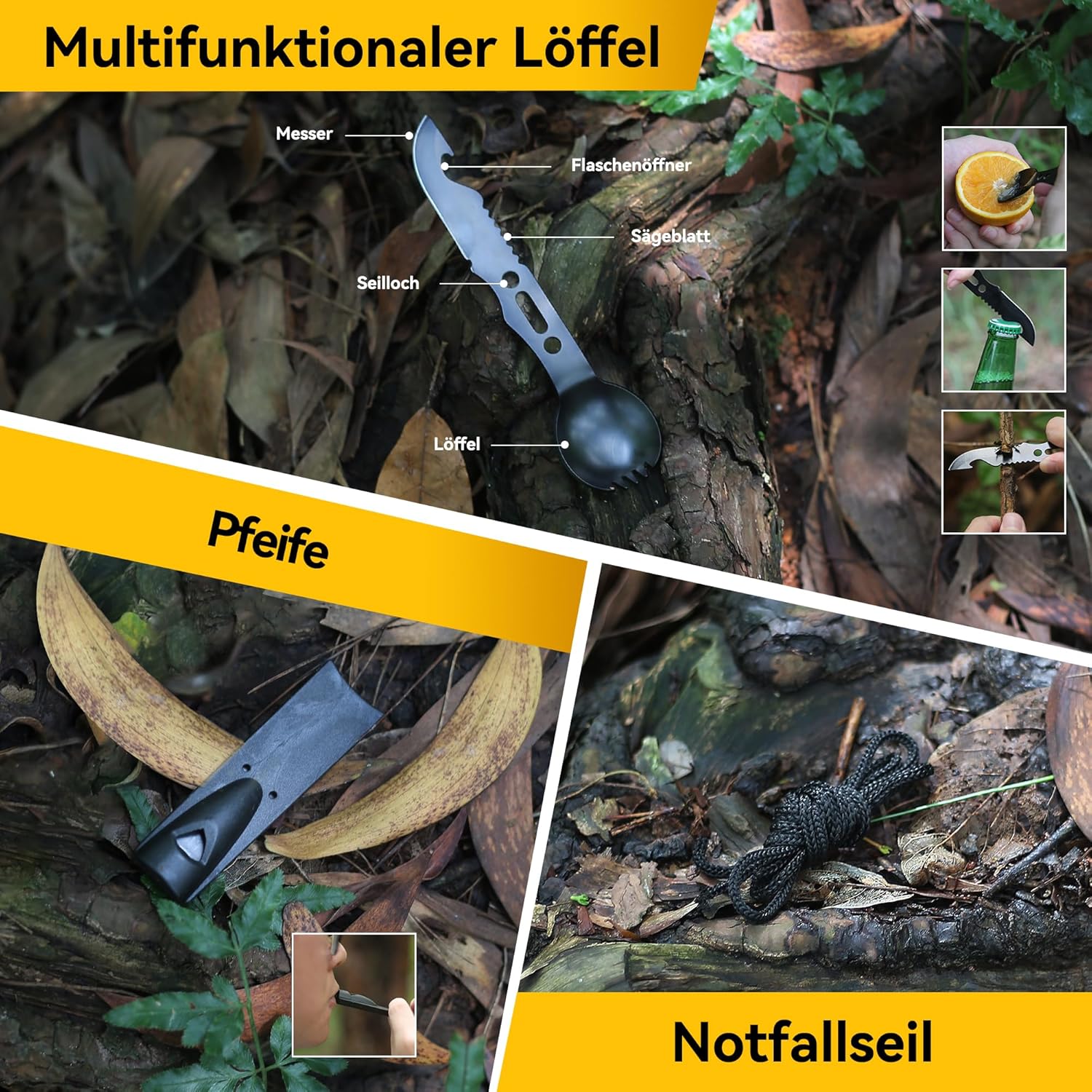 14-in-1-Überlebensset, Mehrzweck-Überlebensset, Erste-Hilfe-Set für Outdoor-Sport, Camping, Bergsteigen, Feuerstein/Wärmedecke/Pfeife – Bild 8
