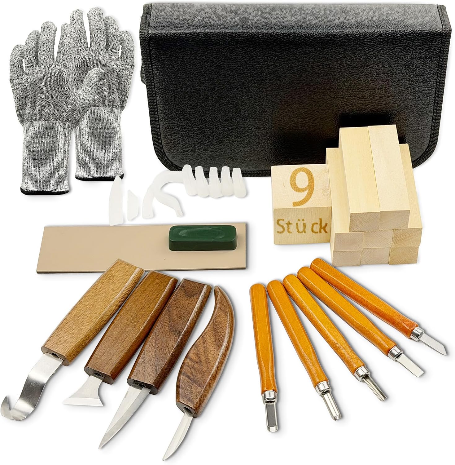 23-teiliges Schnitzwerkzeug-Set, Schnitzset für Heimwerker, Anfänger, professionelles Holzschnitzwerkzeug-Set für Erwachsene und Anfänger, inklusive Inspiration und künstlerischer Anregung
