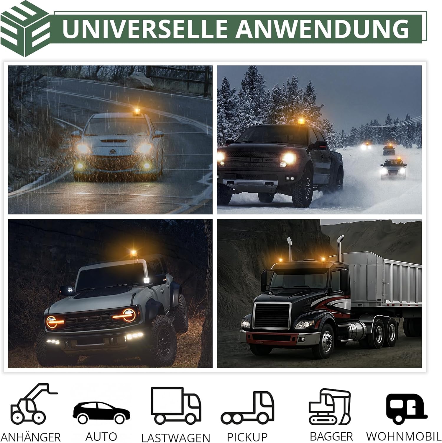 EYPINS Rotierender Akku mit Fernbedienung, 12V 24V Warnlicht Auto Gelb, 6 Blinkmuster Wiederaufladbares LED-Blitzlicht mit magnetischem Saugnapf, Warnlicht Auto für Traktor, PKW, LKW, SUV, Blendfreies Gehäuse – Bild 8