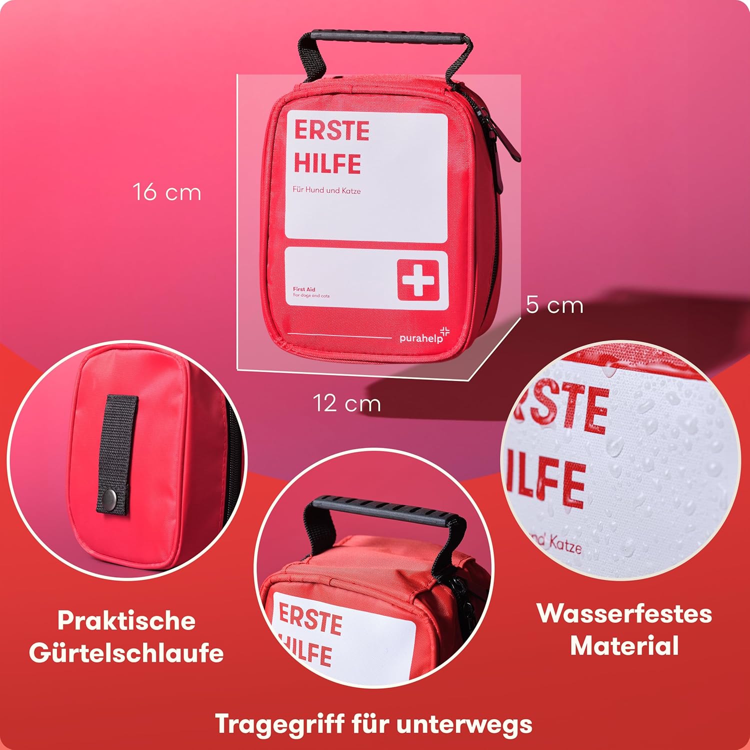 PURAHELP Erste-Hilfe-Set für Hunde und Katzen (51-teilig) – Erste-Hilfe-Erste-Hilfe-Tasche mit Zeckenpinzette, Pinzette & mehr – Notfallset für Hunde & Katzen – Hundeapotheken-Set – Erste-Hilfe-Notfallset Hund – Bild 5