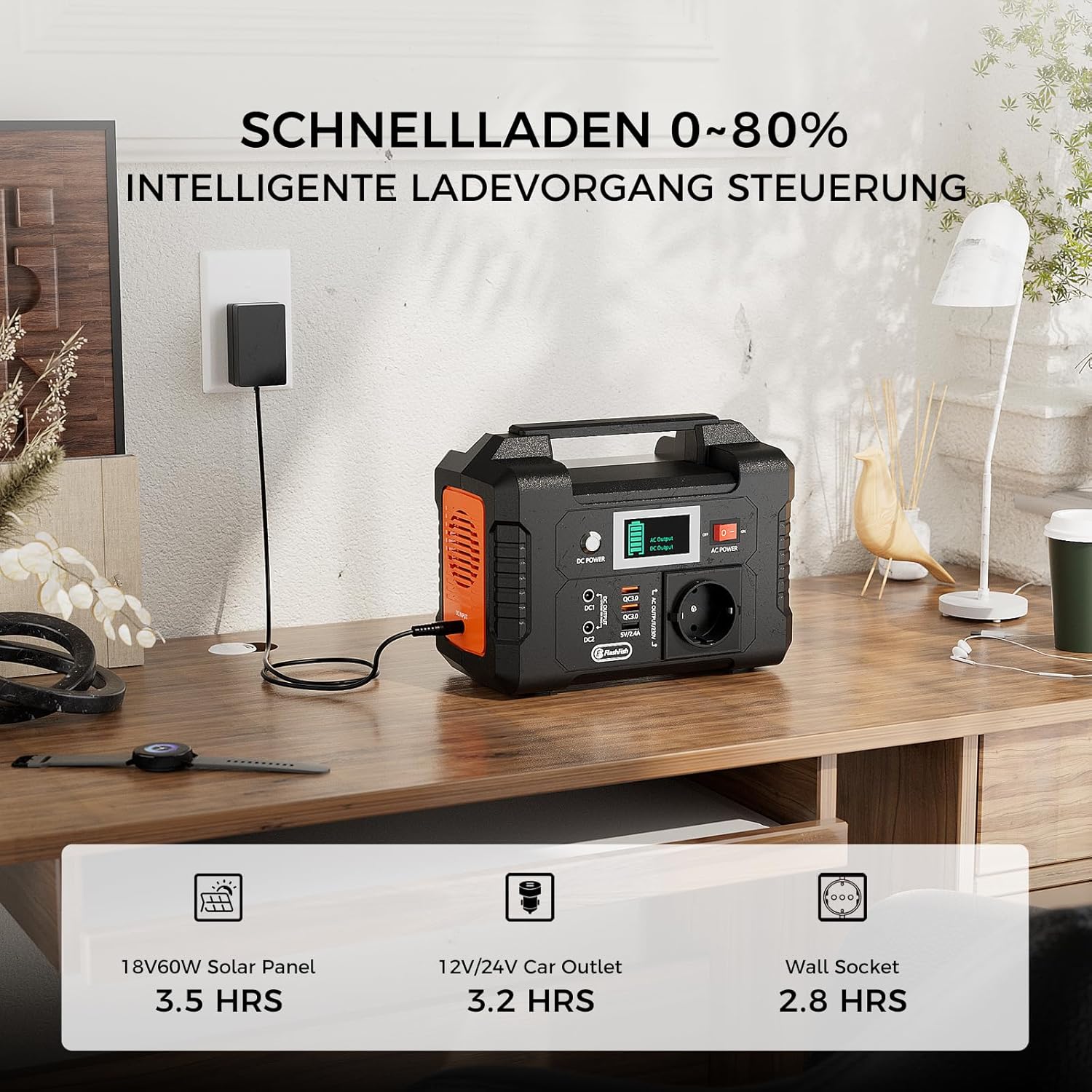 FlashFish Power Station 200 W, 151 Wh Stromgenerator, Solar AC Ausgang 230 V, Notstromgenerator Batterie mit Steckdose, Kleinkraftwerk, Tragbares Kraftwerk für Camping, Abenteuer und Notfälle – Bild 5