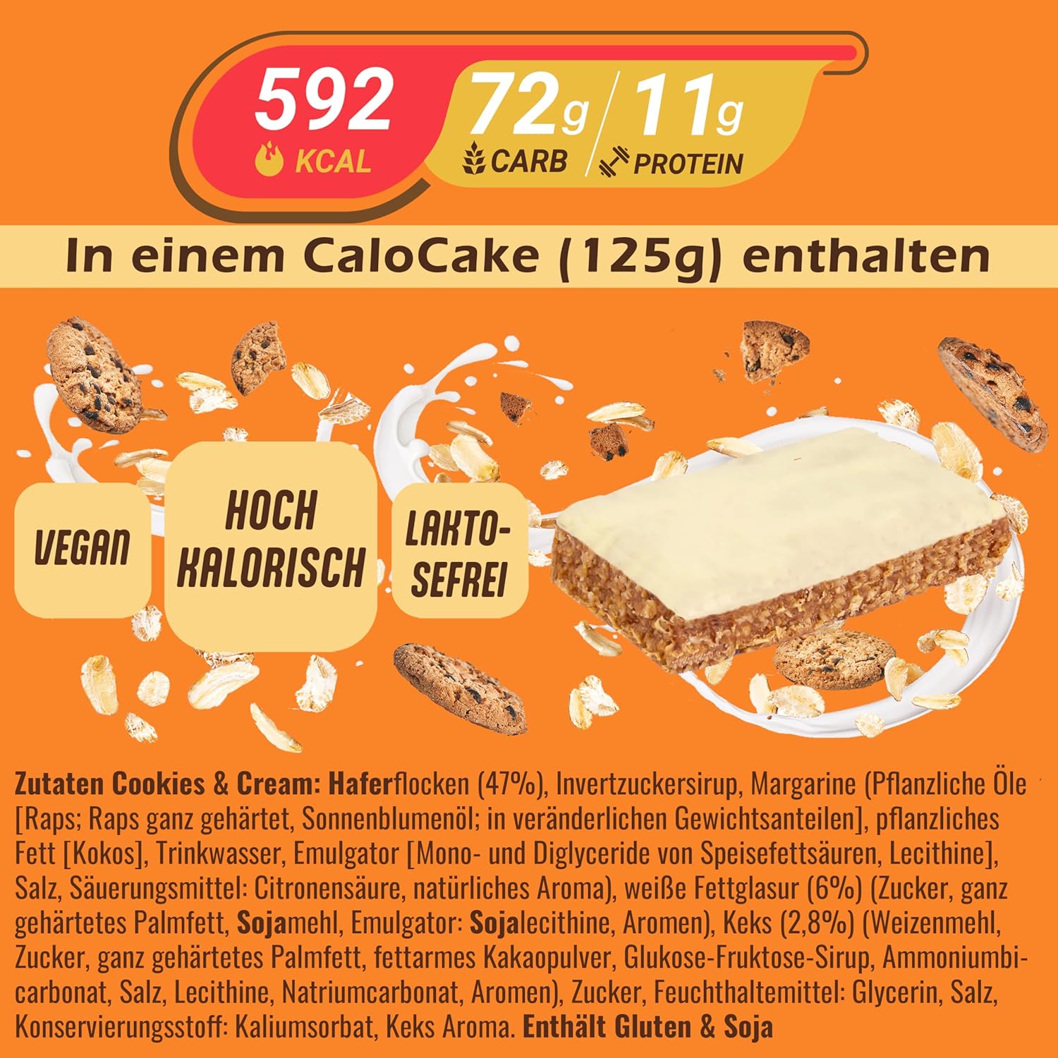CaloVital Hochkalorisches Lebensmittel zur Gewichtszunahme, Ausdauer- & Energieriegel mit viel Protein & 592 Kalorien, Mahlzeitriegel vegan & laktosefrei, CaloCake von CaloVital 24er Box (Kekse & Sahne) – Bild 7