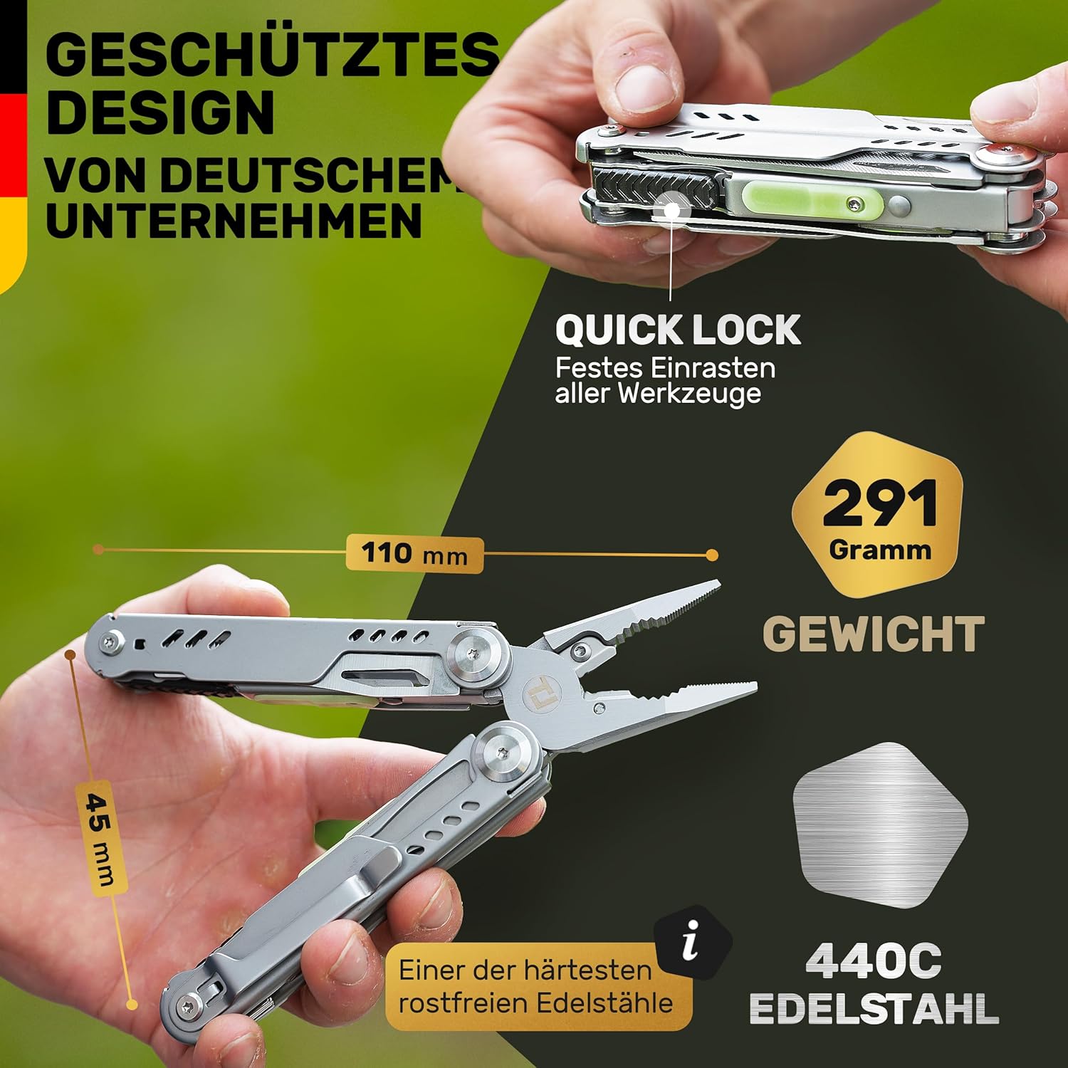 Multitool (Edelstahl 440C) Outdoor Camping Survival Multitool Werkzeugmesser, Survivalmesser, Taschenmesser, Multifunktionswerkzeug, Multitool, Multifunktionsmesser (Canyon Blade) – Bild 4