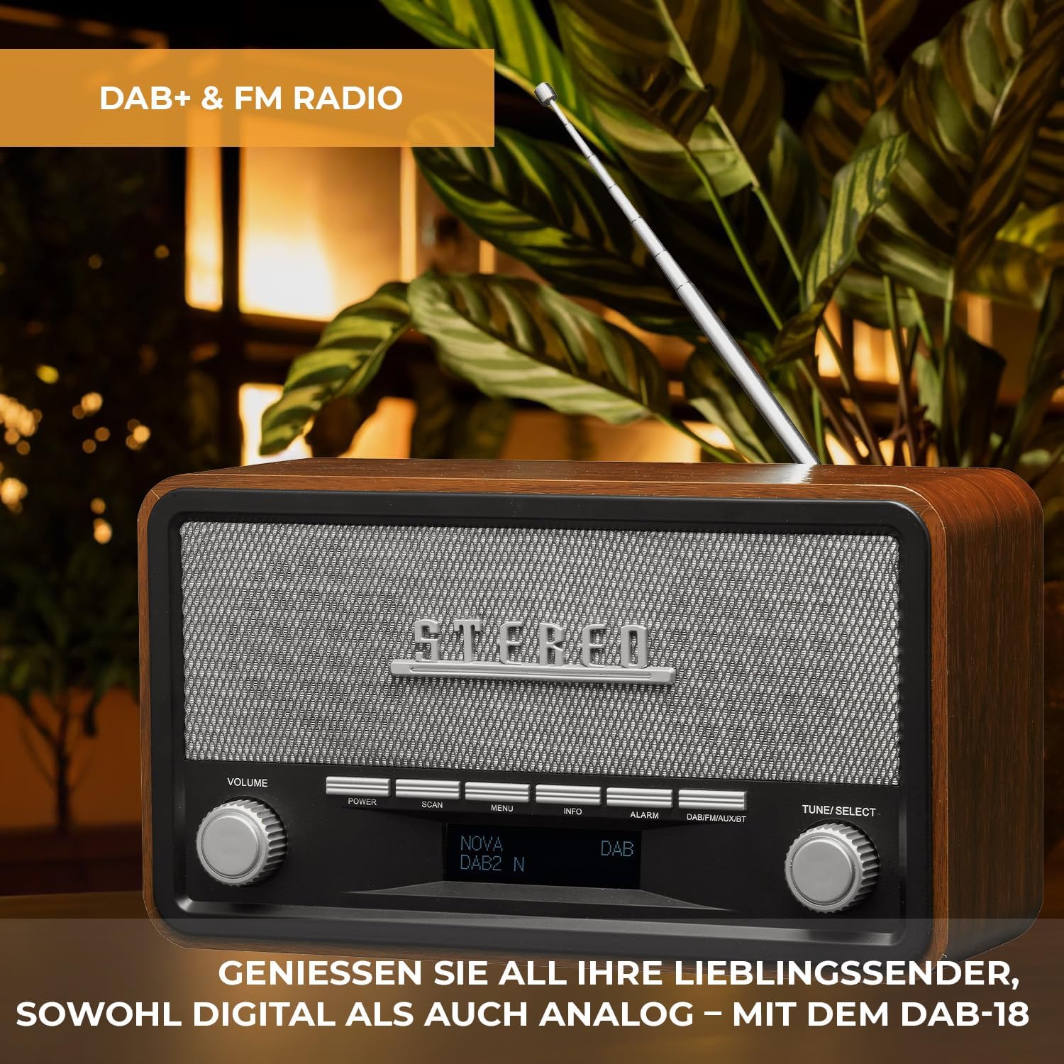 Denver DAB-18 DAB+ Digitales Retroradio | DAB Plus & FM & Bluetooth, 2 x 20 W Stereolautsprecher, LCD-Display, Alarmfunktion, Netzstecker – Bild 5