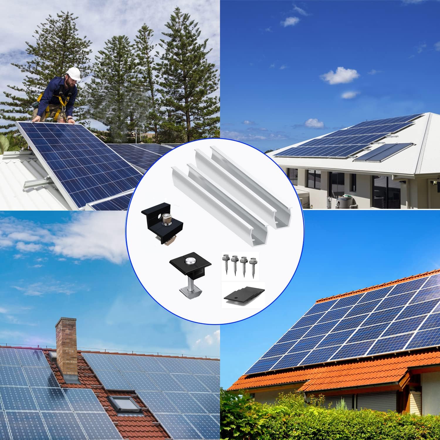 Solarpanel-Halterung Flachdach, Aluminium-Photovoltaik-Montageschiene 12 cm, verstellbare schwarze Klemme für 30-35 mm dicke Module, Solarpanel-Montage-Montageset, 2 Module, geeignet für Flachdach-Trapezdach – Bild 7