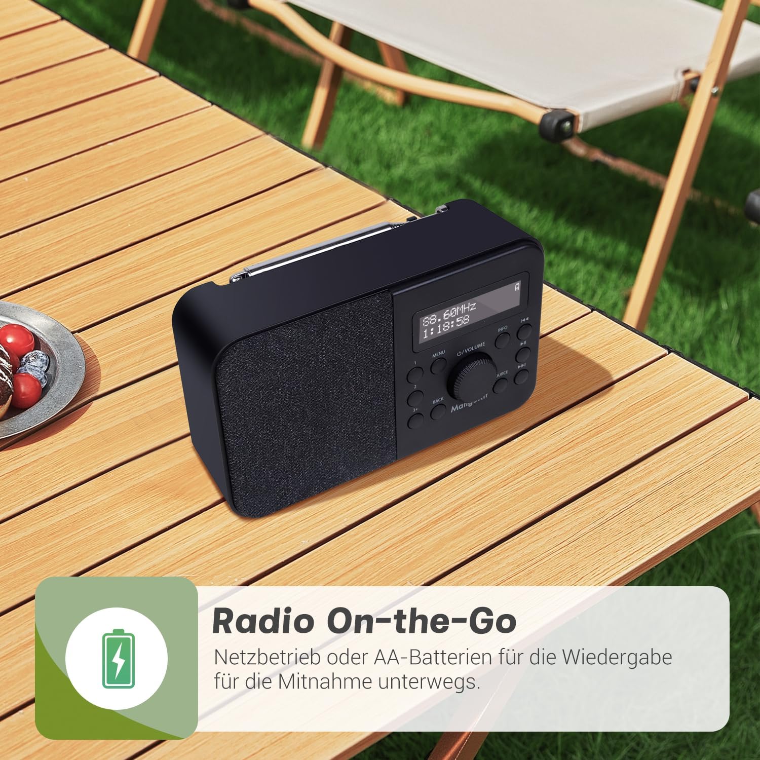 PR2S Tragbares DAB+-Digitalradio, UKW-Radio für die Küche, Bluetooth-Lautsprecher, persönliches DAB-Radio, Display, Wecker und Uhr, 40 voreingestellte Sender, Kopfhöreranschluss, Schwarz – Bild 7