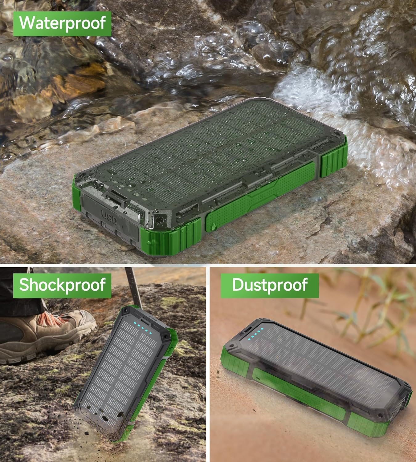 Powerbank 56800 mAh PD30W Solar Powerbank USB C Kabelloses Laden Externes Akkuladegerät mit 4 Kabeln, Schnellladung, 6 Ausgänge, 3 Eingänge, Powerbank Solar Outdoor mit Camping-LED-Lampe, Kompass – Bild 7