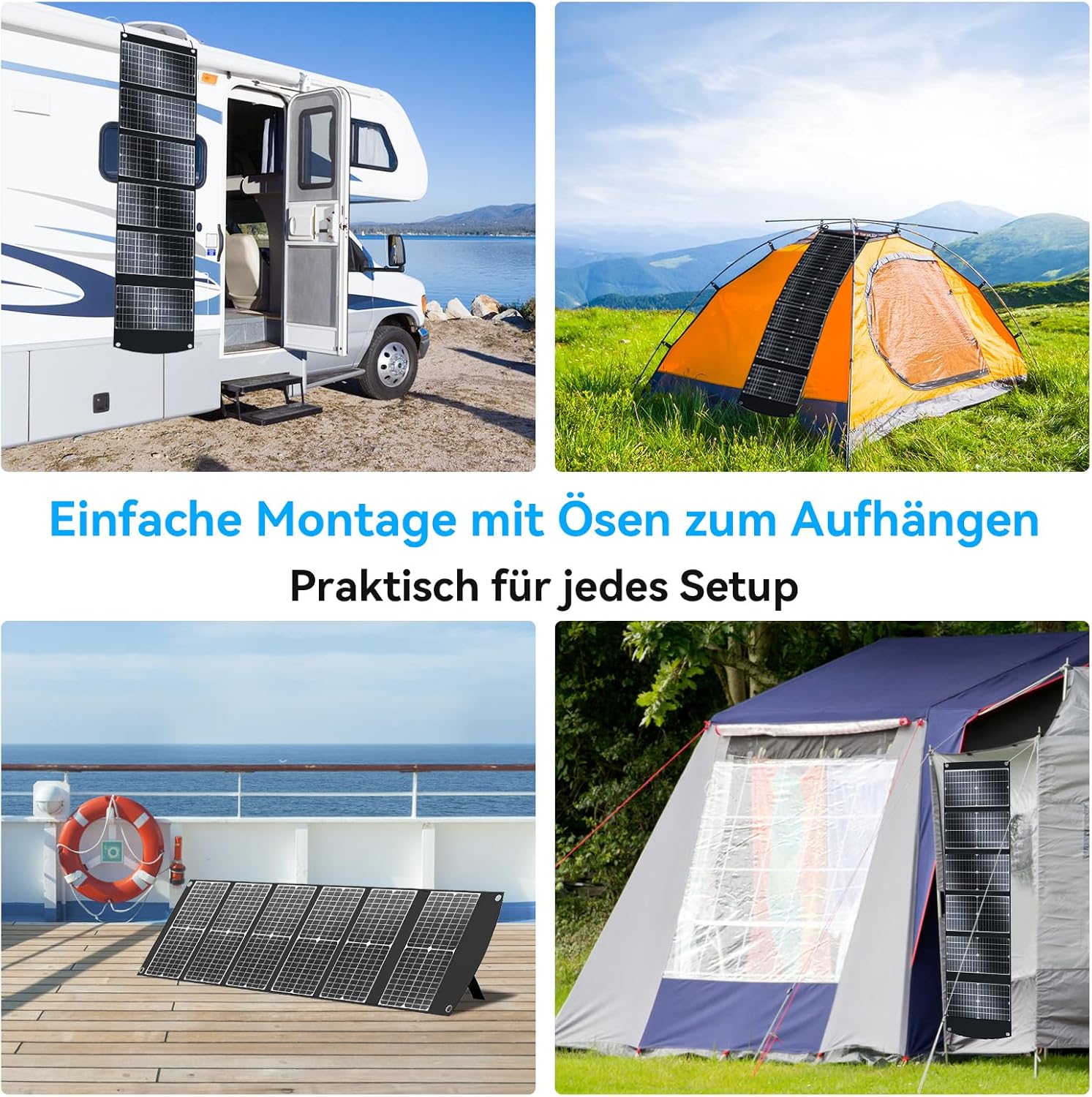 Solarpanel faltbar 100 W Schnellladung mit USB-A QC3.0 USB-C PD3.0 DC 20 V | Solarmodul 100W Tragbares Leichtgewicht mit Kickstand Camping kompatibel Power Station Solargeneratoren Handys Power Bank – Bild 7