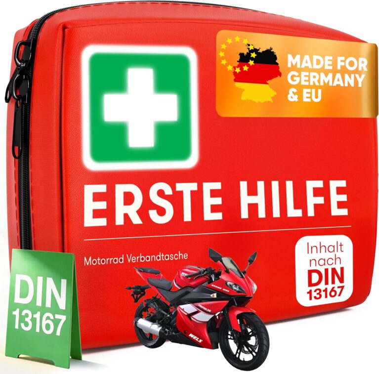PURAHELP Motorrad-Verbandskasten nach aktueller Norm 2026 DIN 13167 | (StVO-konform) – Motorrad-Erste-Hilfe-Set 2026 Mini Small