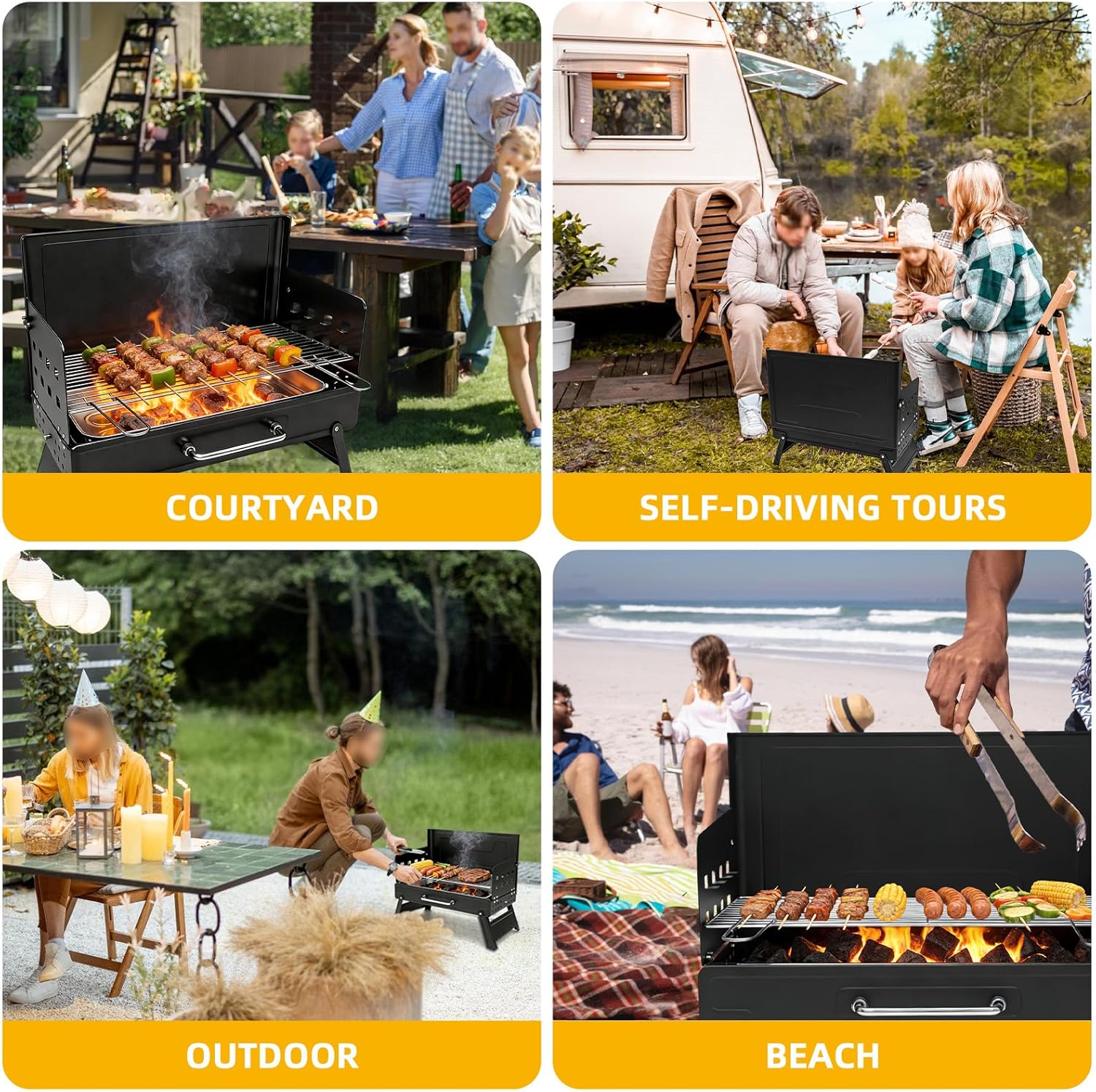 Holzkohlegrill, zusammenklappbarer Campinggrill | Klappgrill, Tischgrill, kompaktes Design, einfach zu montieren, für Gartenpartys und Grillen im Freien – Bild 5