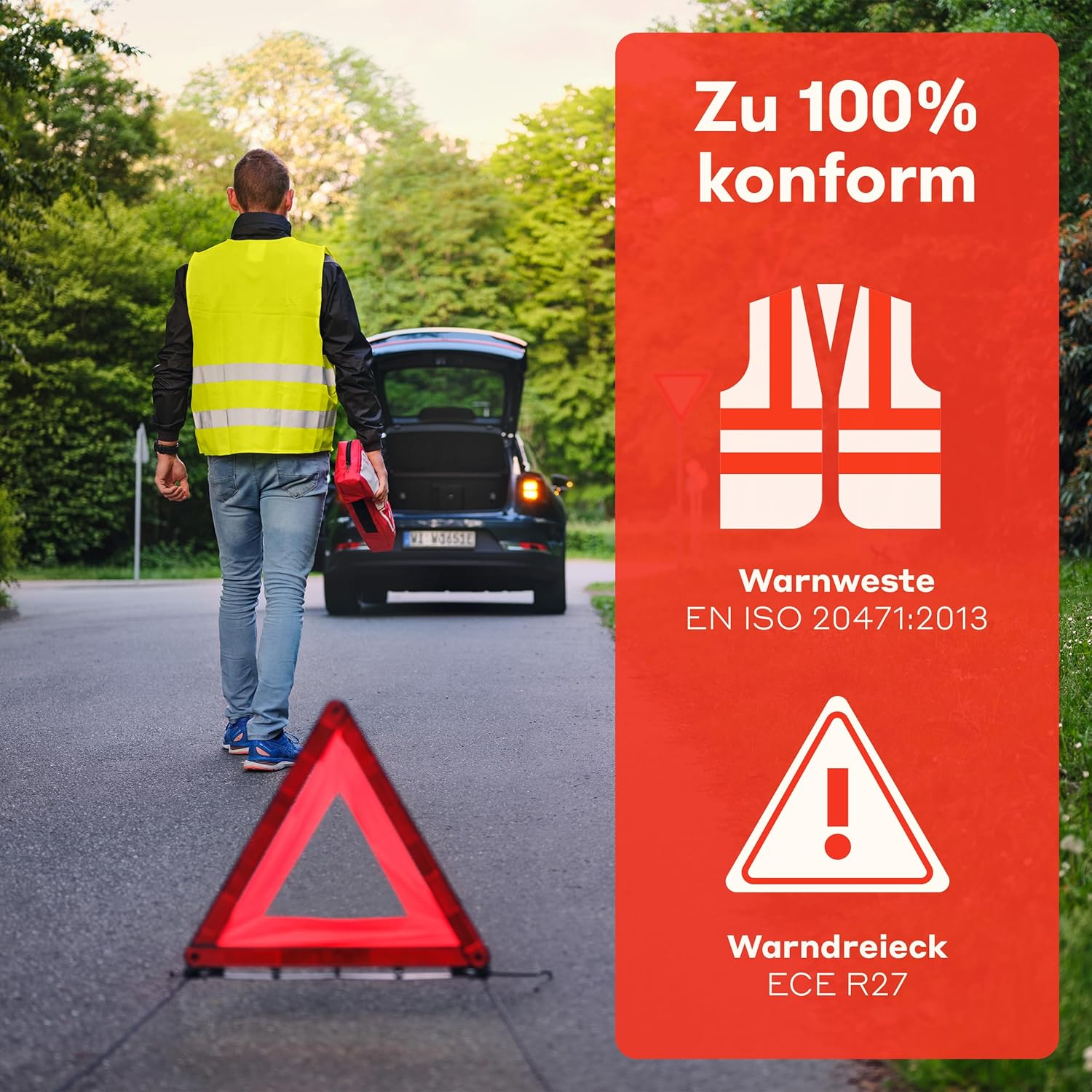 PURAHELP Auto-Kombitasche mit Lüftungstuch (DIN 13164) – Verbandskasten Auto mit Warndreieck & Warnweste – Auto-Verbandskasten StVO konform für 2026 – Verbandskasten Auto – Bild 7