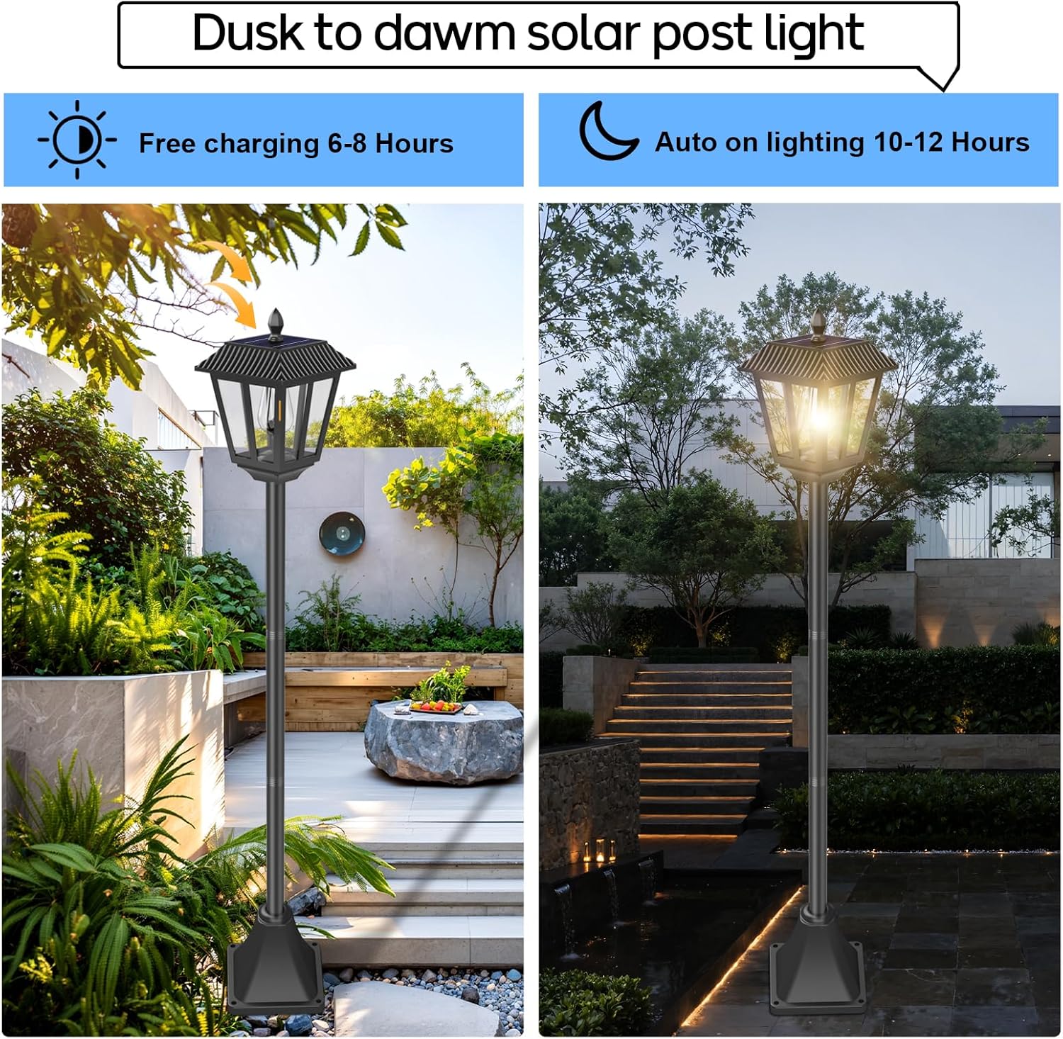 Gartenlaterne für den Außenbereich, 180 cm, Solarlaterne für den Außenbereich, Gartenleuchten, Solar-Warmweiß, IP65 wasserdicht, Solarleuchten für den Außenbereich, Garten, Wegeleuchte, Dekoration für den Außenbereich, Terrasse, Weg, Rasen, 1 Stück – Bild 3
