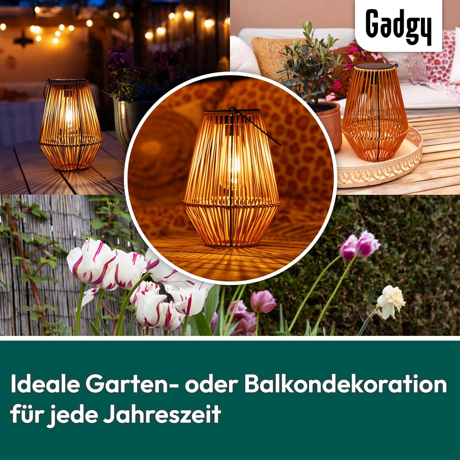 Gadgy Solarlampe für den Garten im Freien – Wetterfeste Solarlaterne in Rattanoptik mit warmweißem LED-Licht – dekorative Solarleuchte für Garten, Balkon & Terrasse – Bild 4