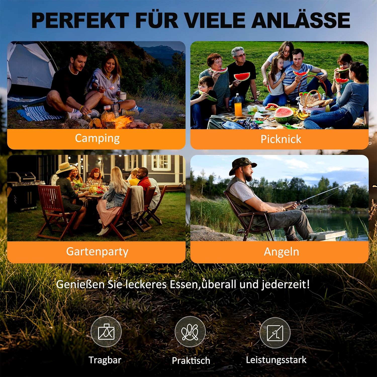 Dripex klappbarer Holzkohlegrill – schnell zusammenklappbarer tragbarer Campinggrill aus Edelstahl mit Tragetasche & Zubehör, hitzebeständig & formstabil für Camping, Picknick, Wandern, Garten (65 x 25 x 14 cm) – Bild 8