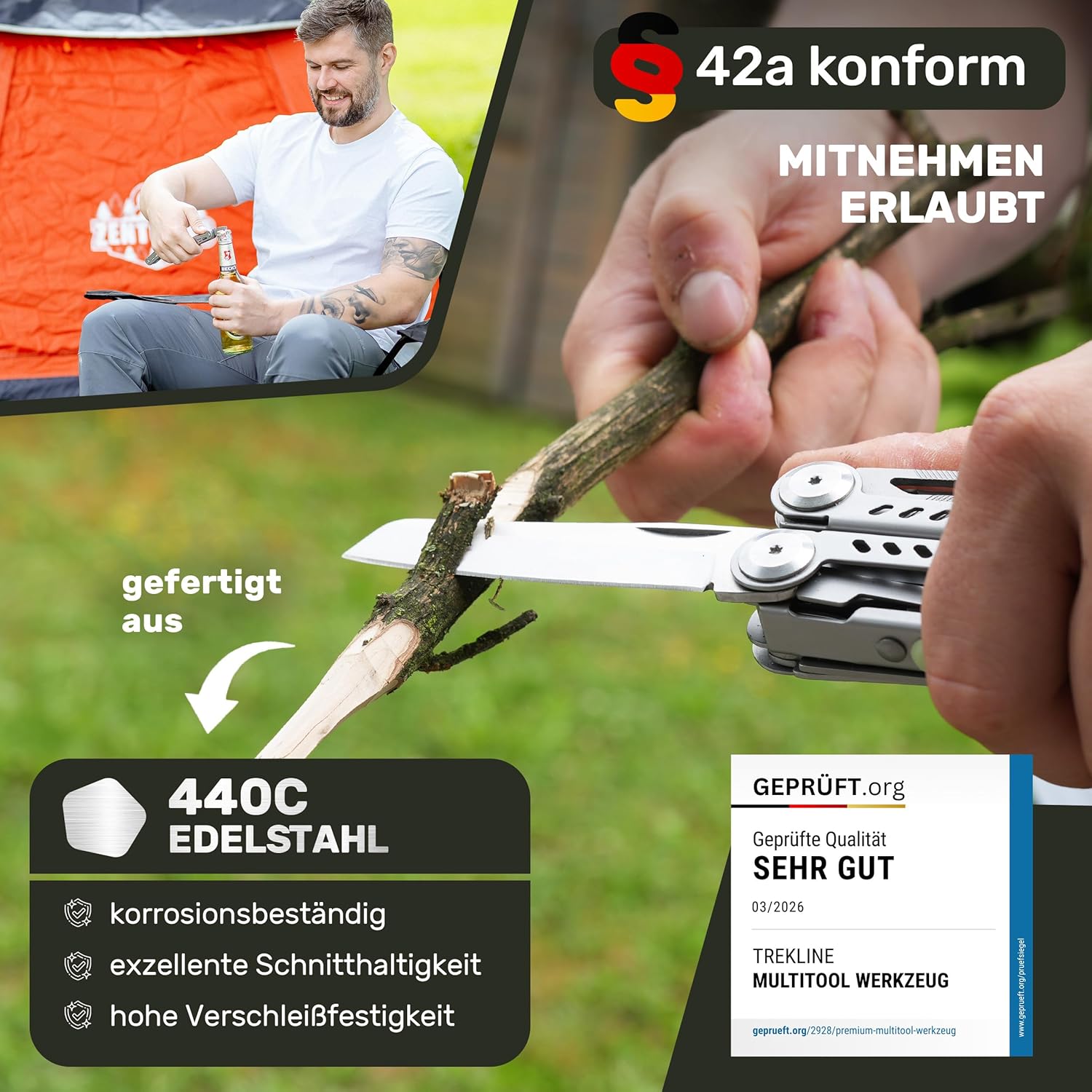 Multitool (Edelstahl 440C) Outdoor Camping Survival Multitool Werkzeugmesser, Survivalmesser, Taschenmesser, Multifunktionswerkzeug, Multitool, Multifunktionsmesser (Canyon Blade) – Bild 2