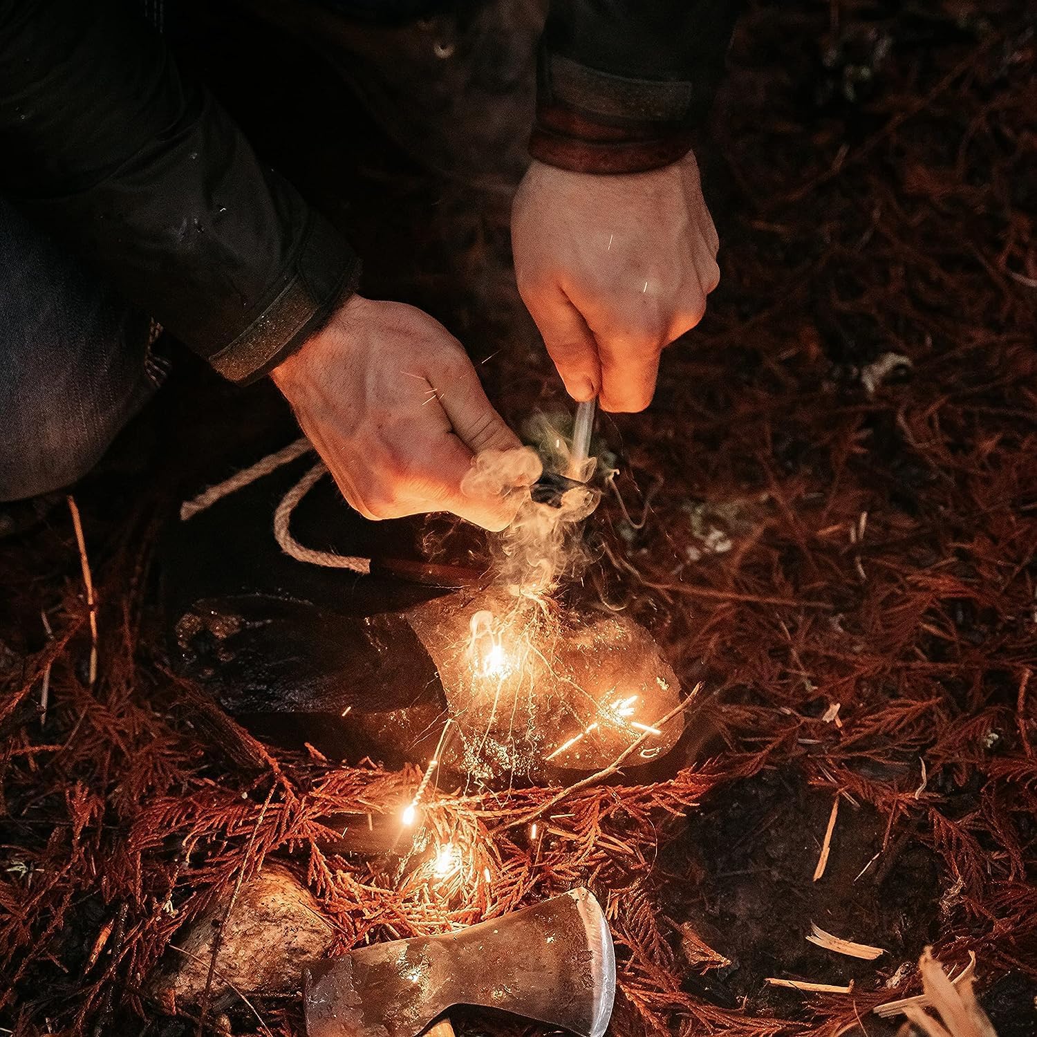 Feuerstartset, Outdoor-Überlebensset, enthält mehrere Feuerstartsysteme und Notfall-Zunderquellen, perfekt für Camping und Wandern – Bild 2