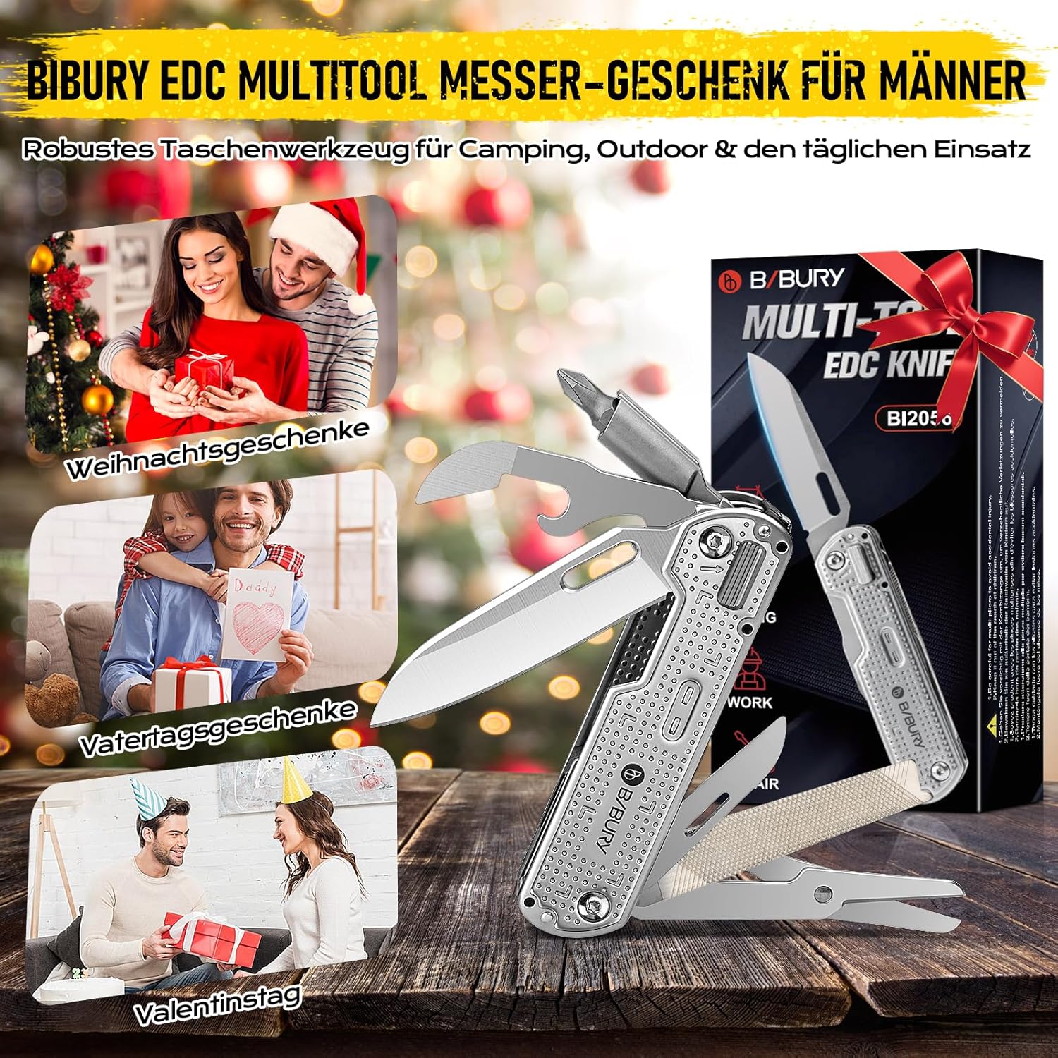 BIBURY Geschenke für Männer, Multitool EDC Taschenmesser, Survival Messer Edelstahl, Messer Outdoor, Papa Geschenk, Geburtstagsgeschenk Gadgets für Männer, Adventskalender Füllung Geschenke Männer – Bild 5