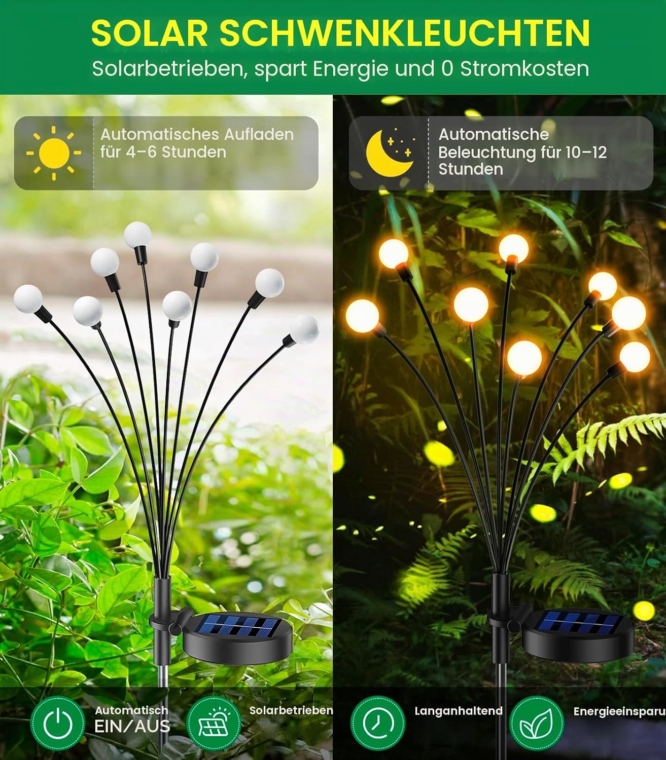 GEARLITE Firefly-Solarleuchten für den Garten im Freien, 4 Stück, 32 LEDs, superhell, 2 Lichtmodi, Firefly-Solarleuchten für den Außenbereich mit warmweißem Licht, IP65, wasserdicht, Schaukel-Gartendekoration für Weg, Hof – Bild 5