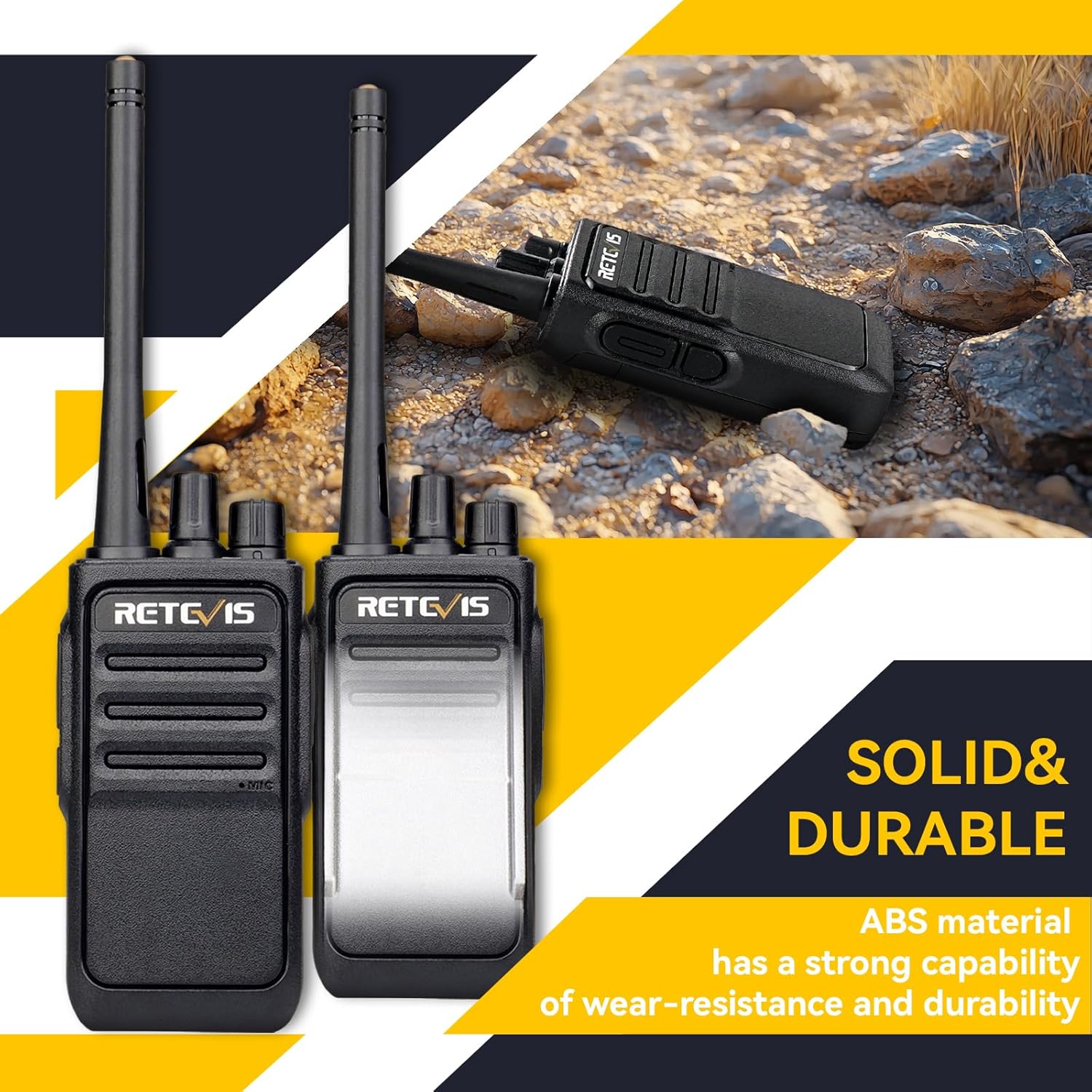 Retevis RT617 Walkie Talkie, Funkset, 16 Kanäle, 1200 mAh, VOX, nicht magnetisches Mikrofon, lizenzfreies PMR-Radio, Resurfacing-Reisen, Outdoor-Abenteuer (1 Paar, schwarz) – Bild 2