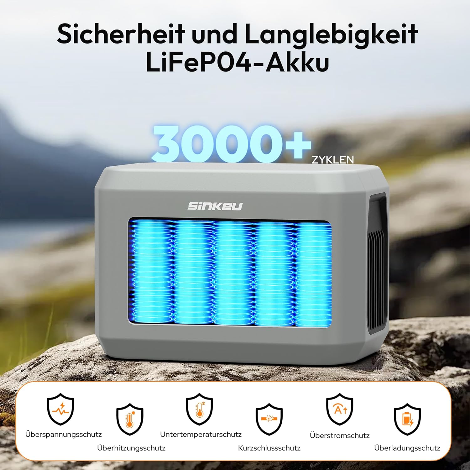 SinKeu Tragbares Kraftwerk, 96 Wh LiFePO4-Akku mit 3 Anschlüssen, USB-C 100 W Eingang/Ausgang, Schnelllade-Akku für Reisen, Notstromversorgung – Bild 5