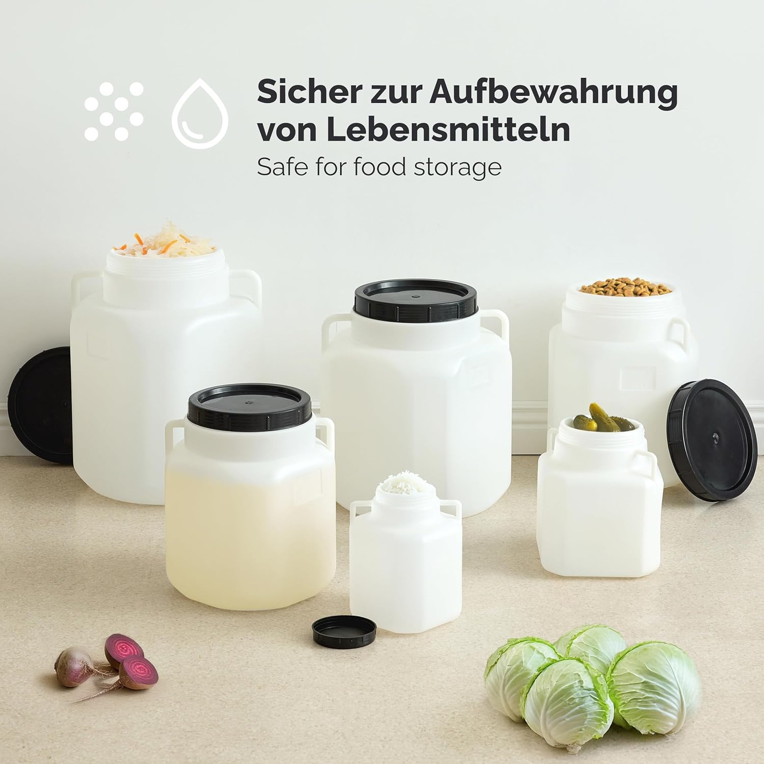 Garronda 20-Liter-BPA-freies quadratisches Fass und Futterbehälter, weithalsiger Wassertank und Behälter mit Deckel für Sauerkraut und Surfass-Pökelfass für Fleisch GD-0088 Schwarz – Bild 6